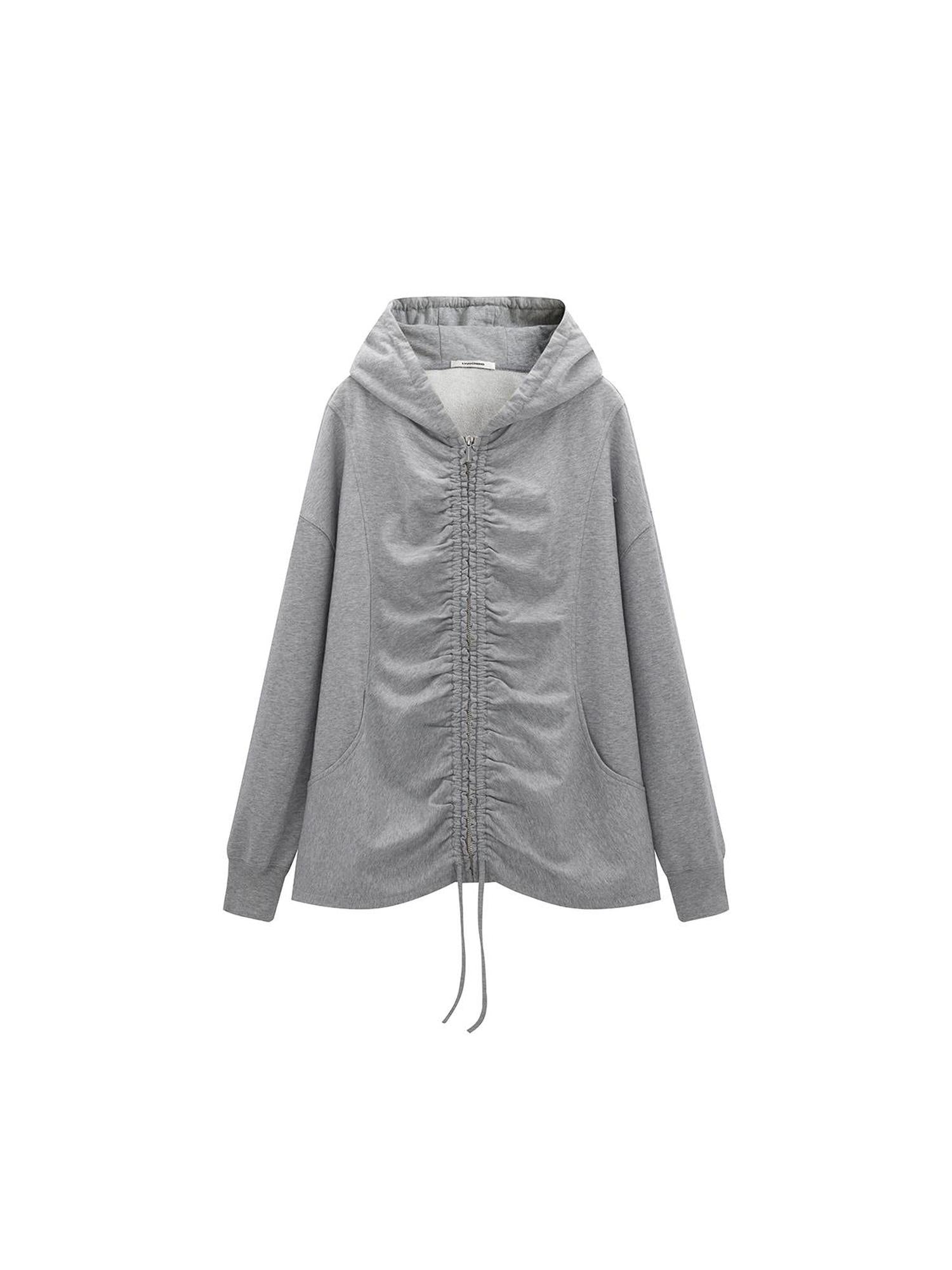 LYUOCHENG Drawstring Hooded Zip Up Knit Sweatshirt