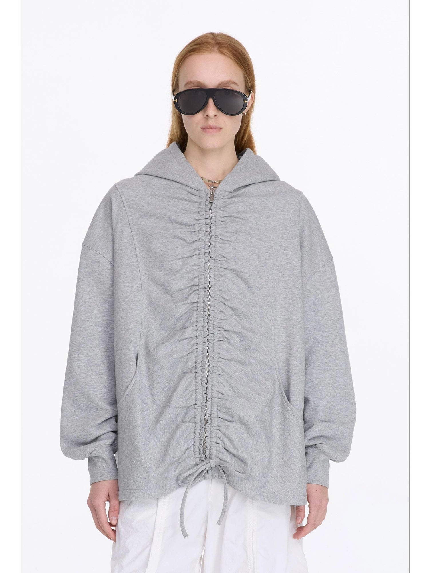 LYUOCHENG Drawstring Hooded Zip Up Knit Sweatshirt