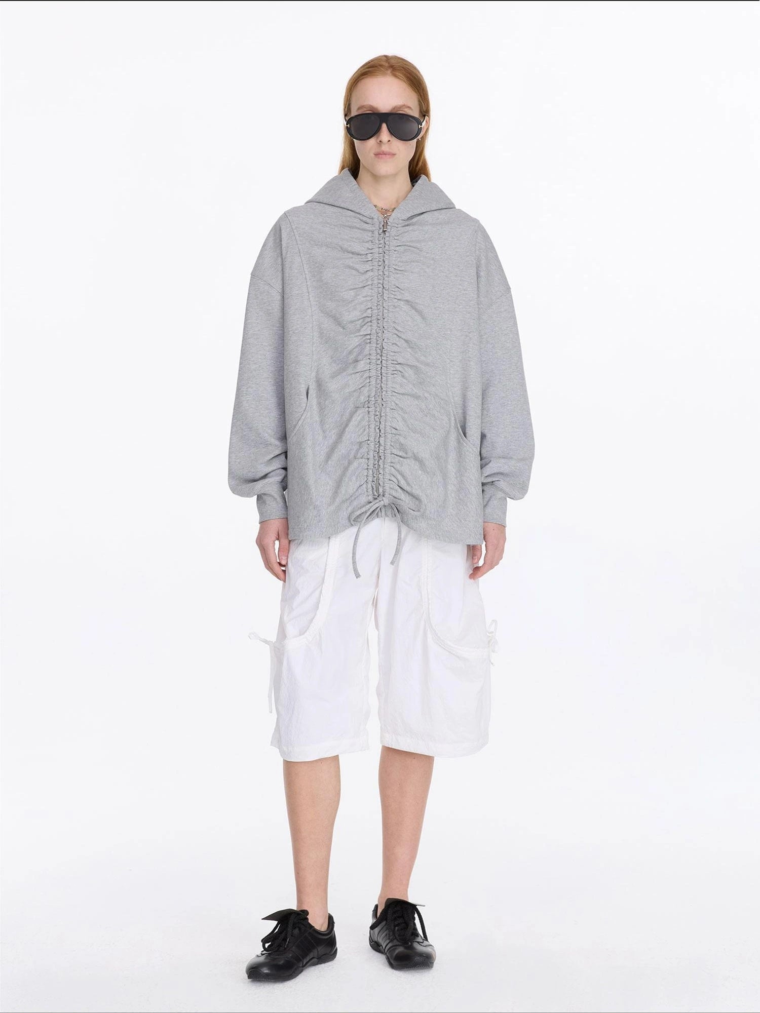 LYUOCHENG Drawstring Hooded Zip Up Knit Sweatshirt