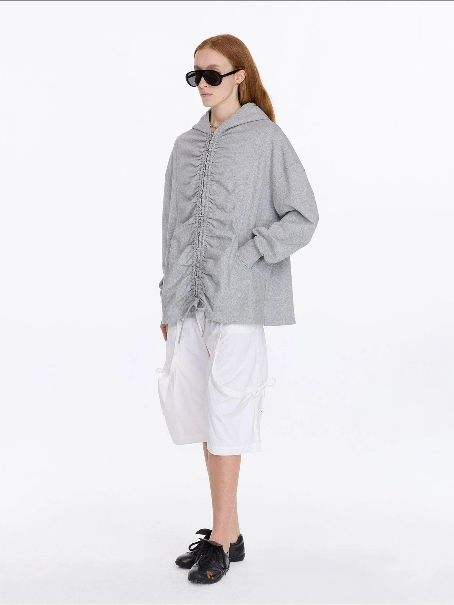 LYUOCHENG Drawstring Hooded Zip Up Knit Sweatshirt