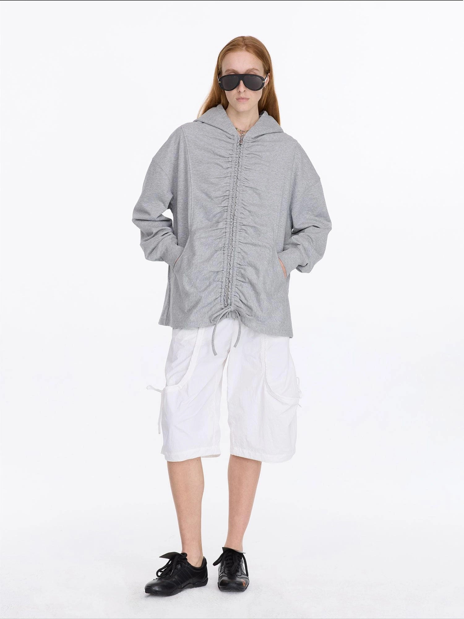 LYUOCHENG Drawstring Hooded Zip Up Knit Sweatshirt