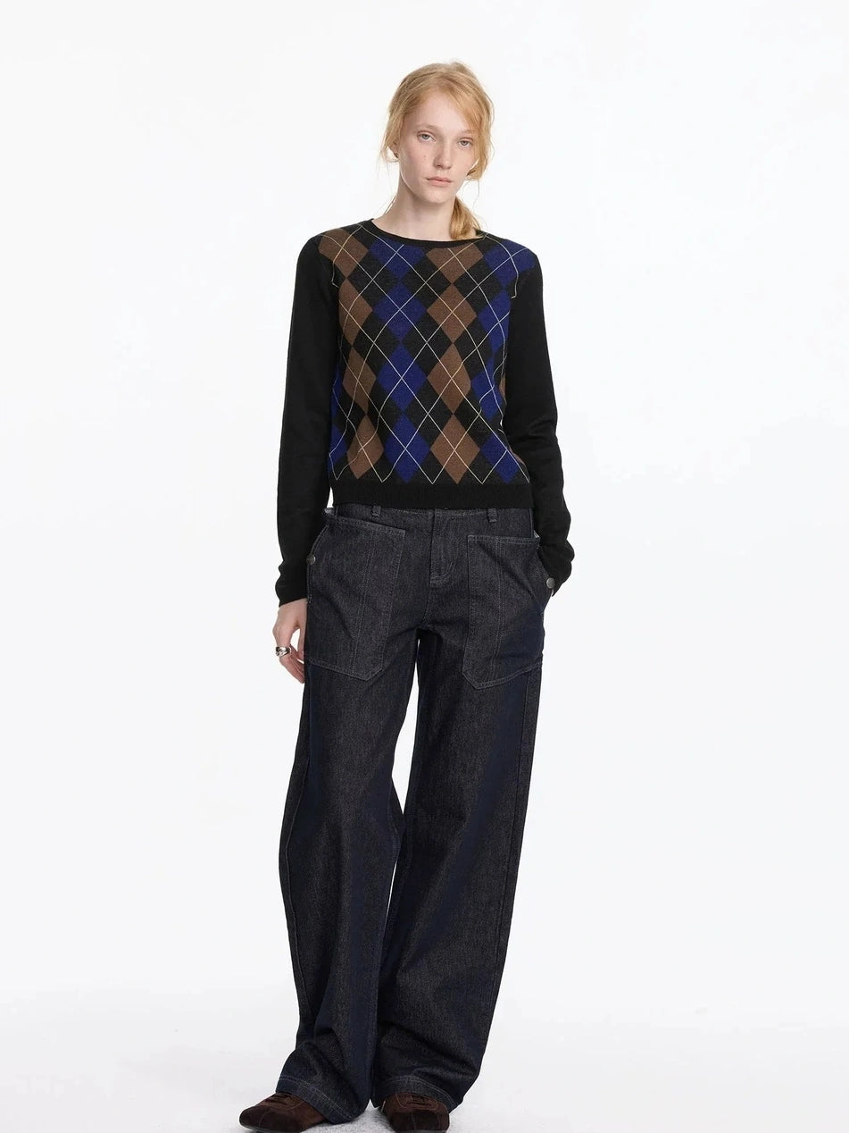 Early Autumn Argyle Knit V-neck Sweater