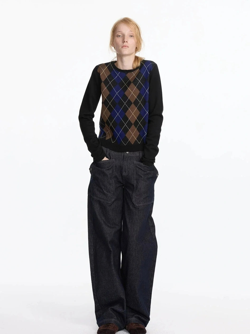 Early Autumn Argyle Knit V-neck Sweater