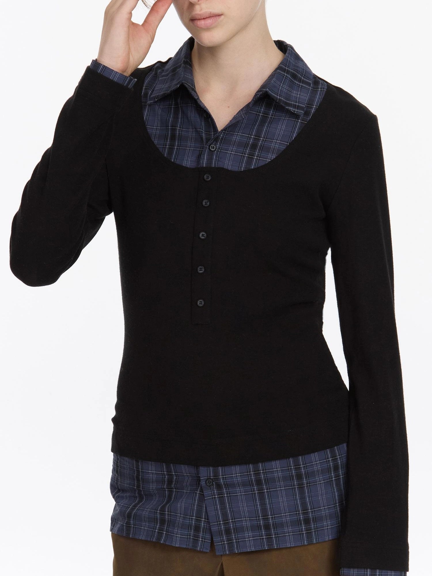 LYUOCHENG Early Autumn Checkerboard Pattern Two Tone Knit Polo