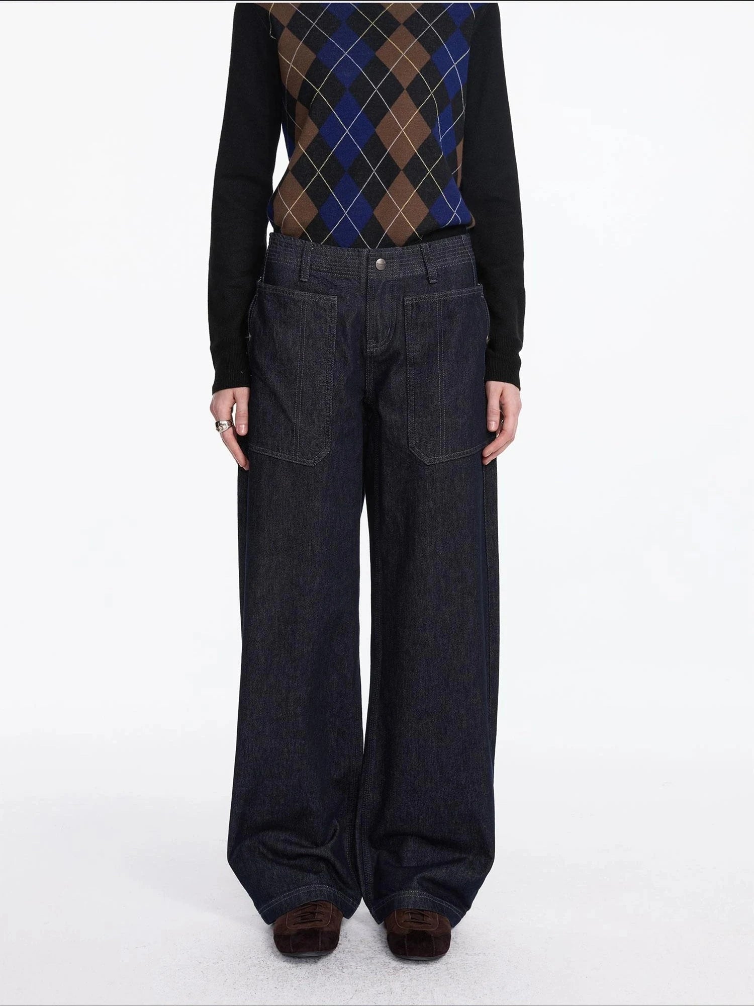 Early Autumn Relaxed Raw Denim Cargo Wide Leg Jeans