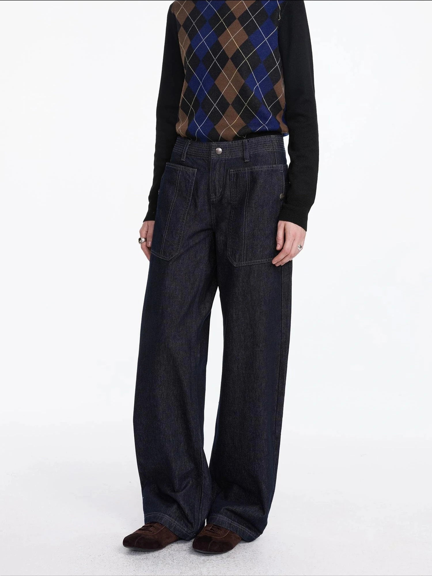 Early Autumn Relaxed Raw Denim Cargo Wide Leg Jeans