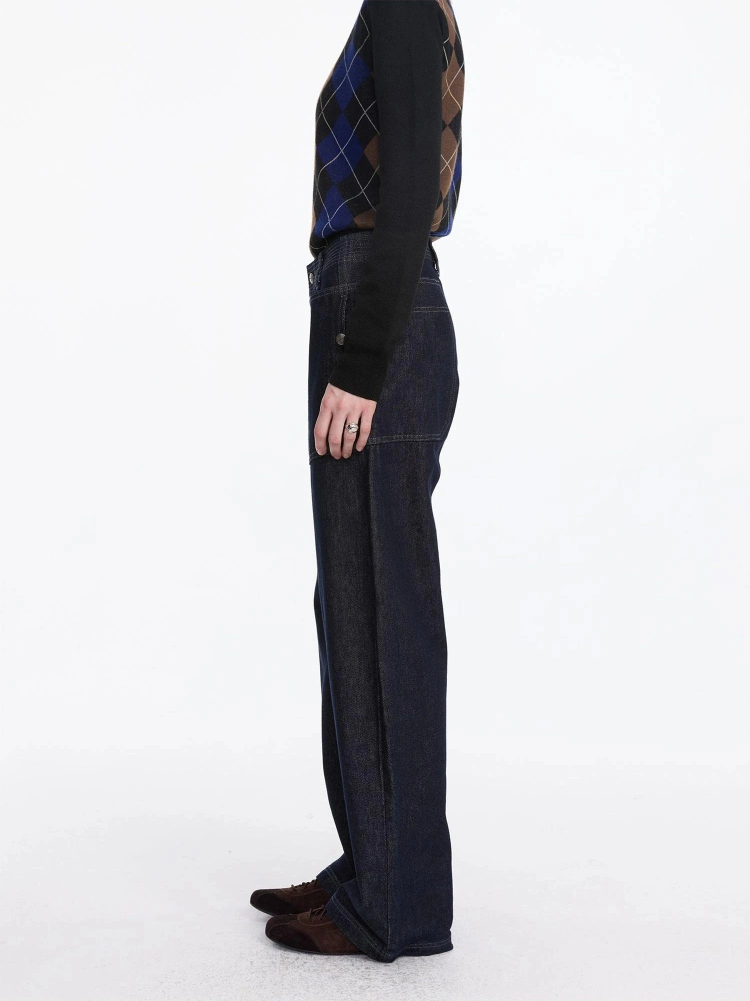 Early Autumn Relaxed Raw Denim Cargo Wide Leg Jeans