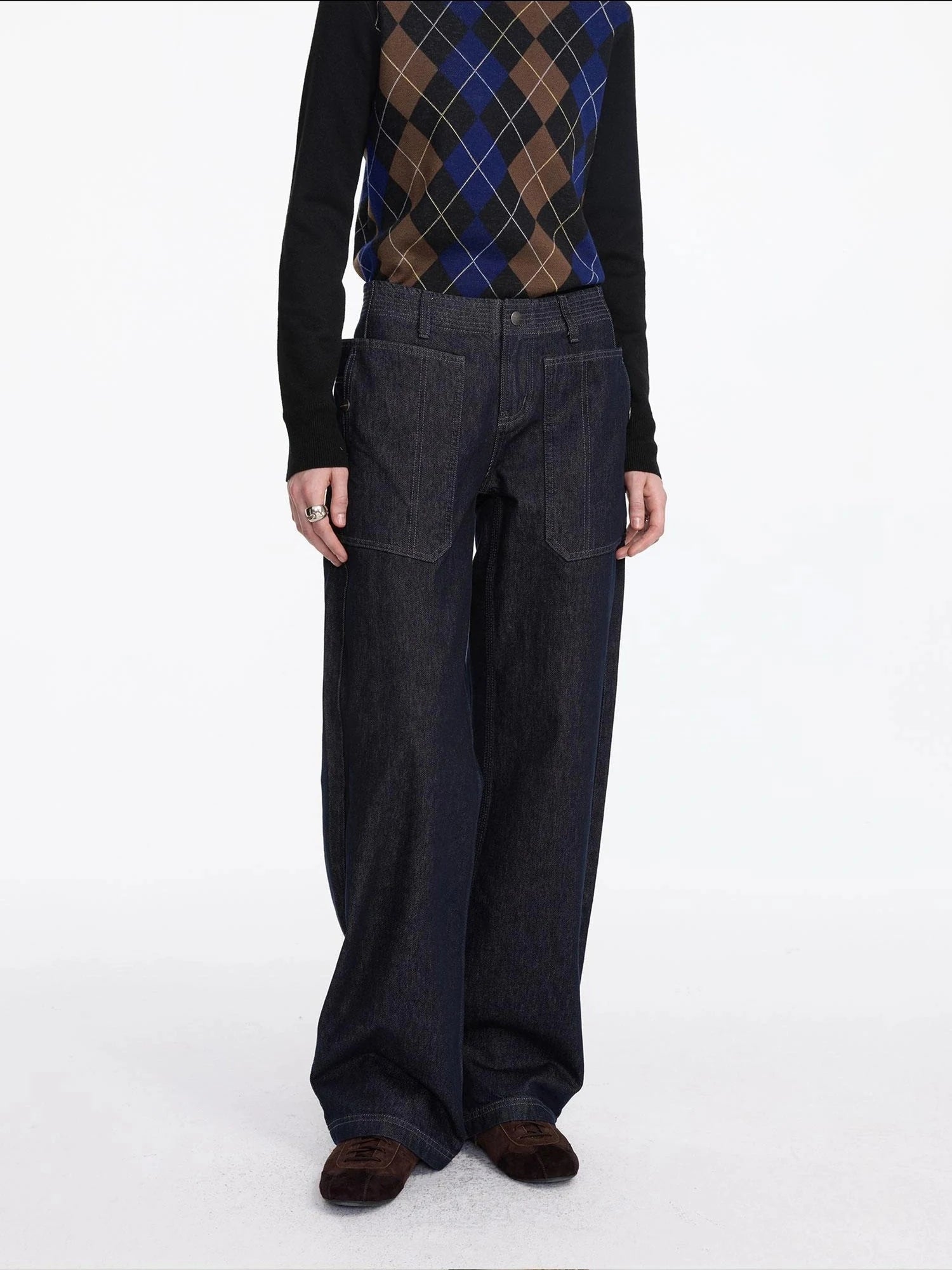 Early Autumn Relaxed Raw Denim Cargo Wide Leg Jeans