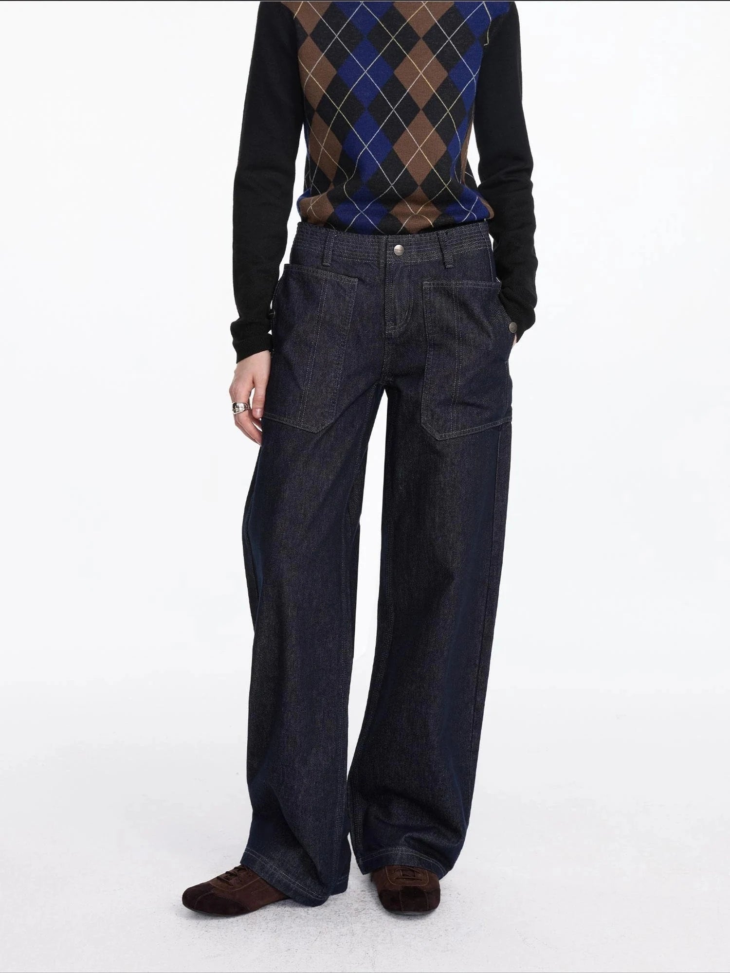 Early Autumn Relaxed Raw Denim Cargo Wide Leg Jeans