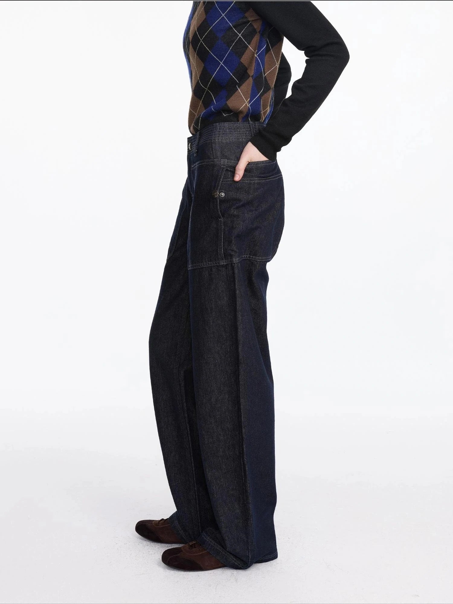 Early Autumn Relaxed Raw Denim Cargo Wide Leg Jeans