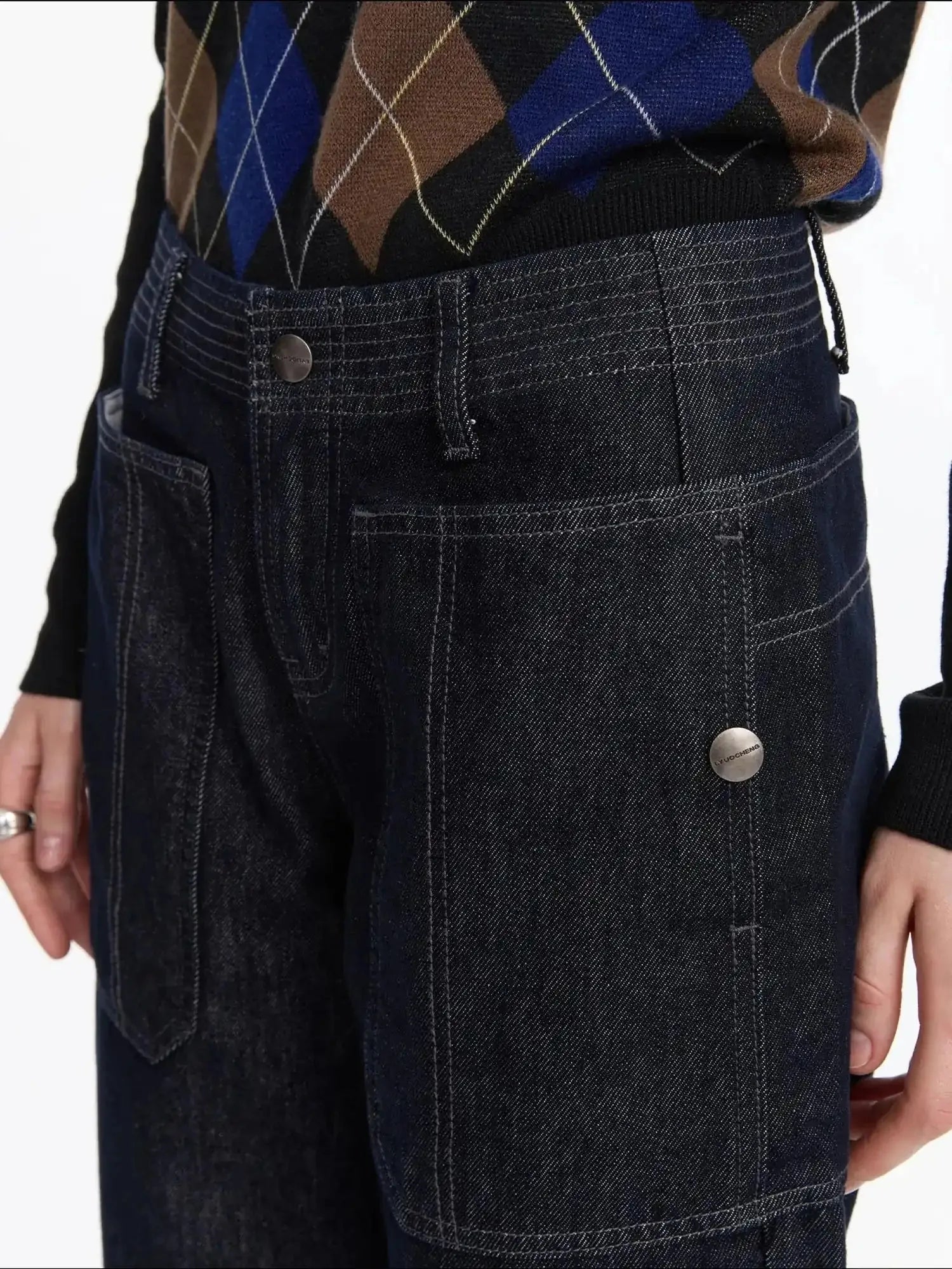 Early Autumn Relaxed Raw Denim Cargo Wide Leg Jeans