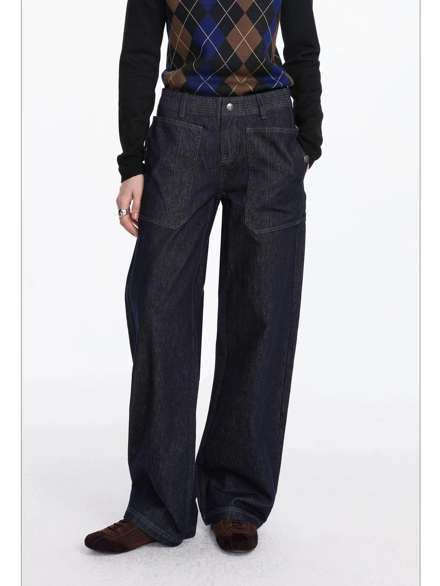Early Autumn Relaxed Raw Denim Cargo Wide Leg Jeans