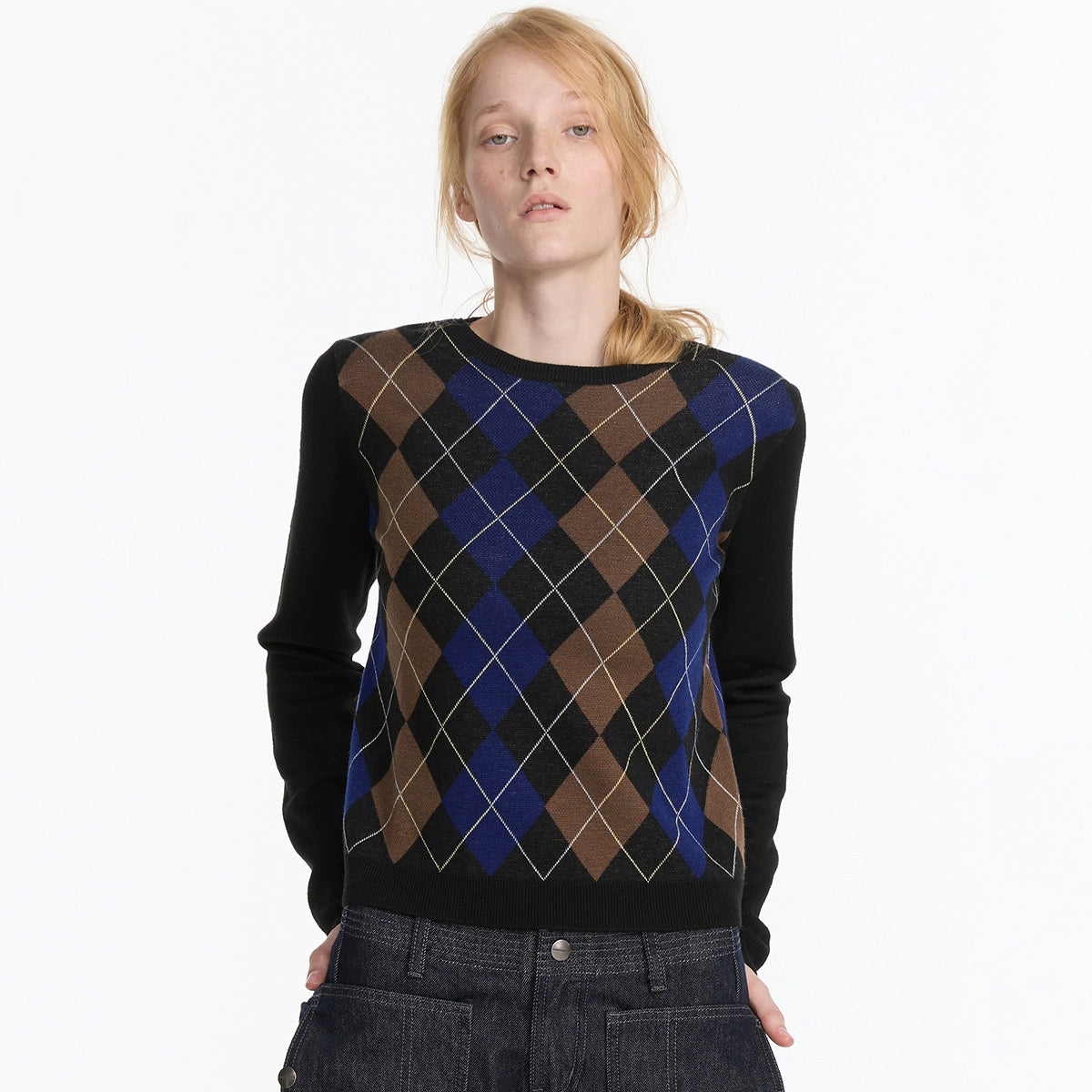 LYUOCHENG_Early_Autumn_Wool_Argyle_Pattern_Color_Block_Sweater_V-neck_T-shirt_Long_Sleeve_MISSTT