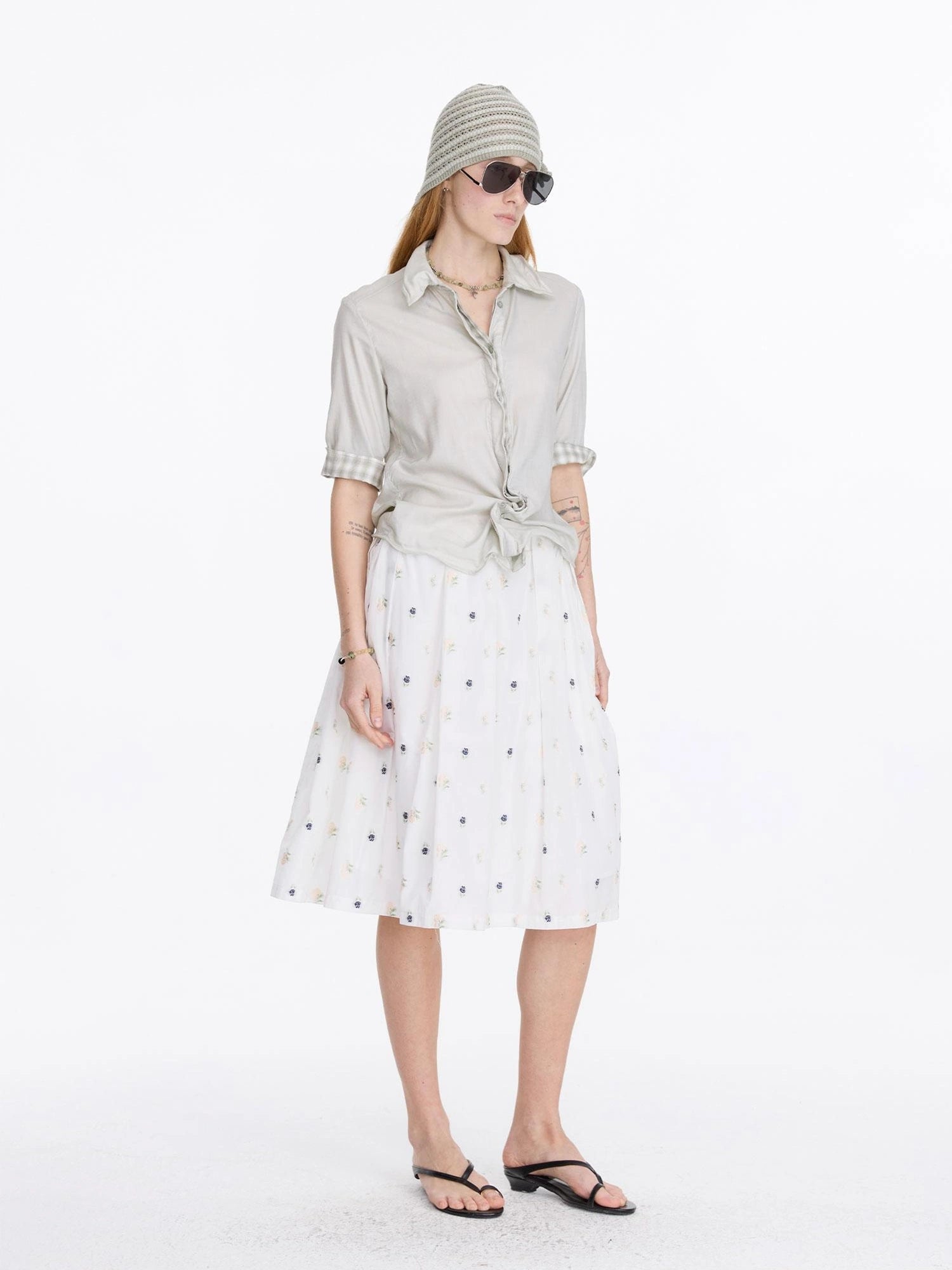 LYUOCHENG Floral Embroidered A Line Skirt