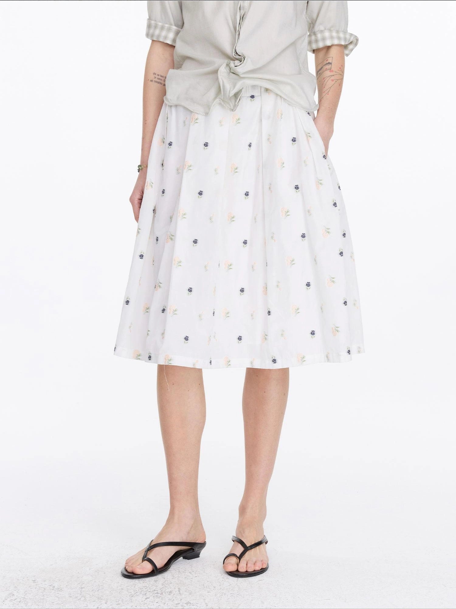 LYUOCHENG Floral Embroidered A Line Skirt