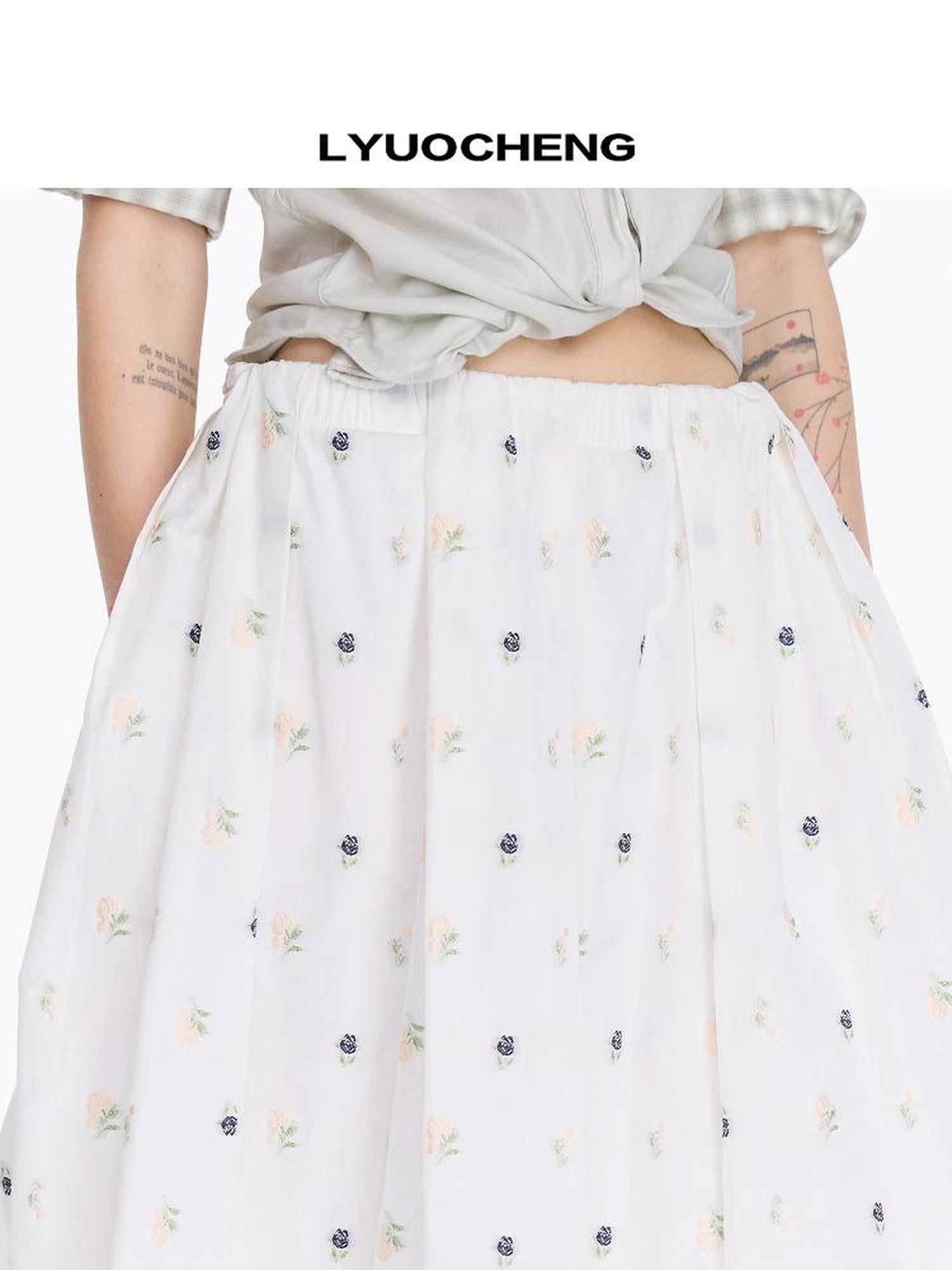 LYUOCHENG Floral Embroidered A Line Skirt