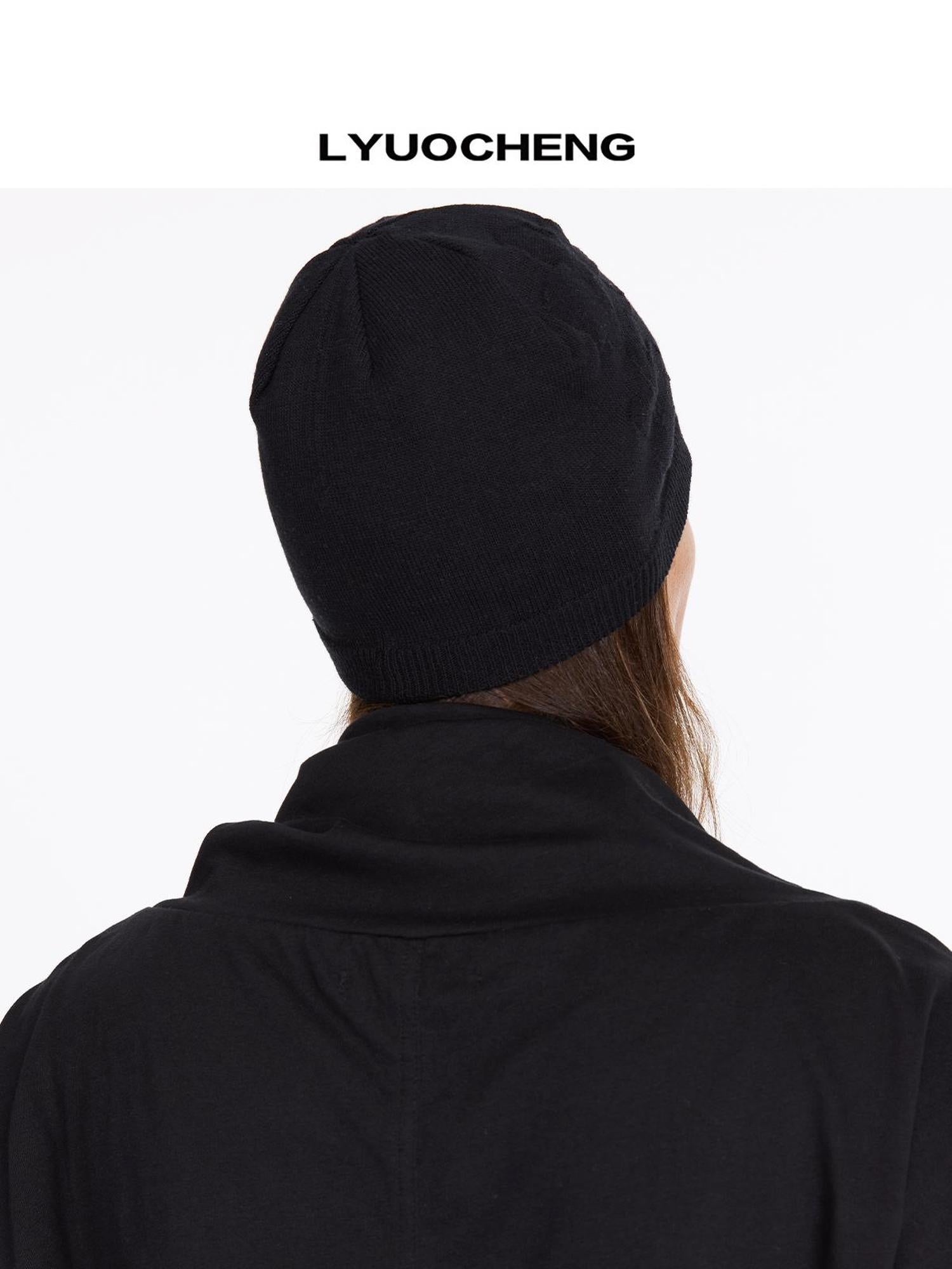 LYUOCHENG Floral Knit Beret Hat Black