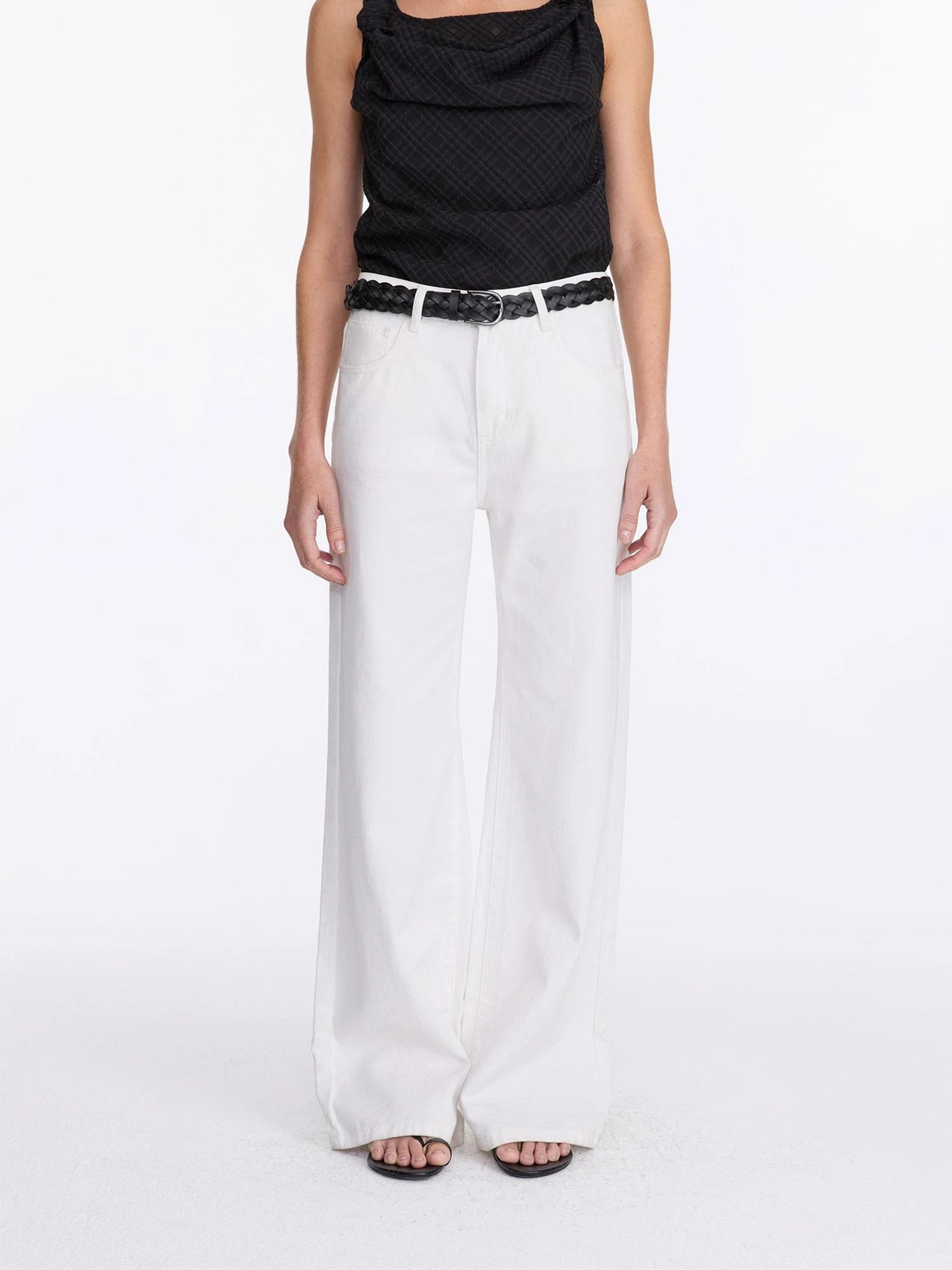 Floral Print White Straight Leg Jeans