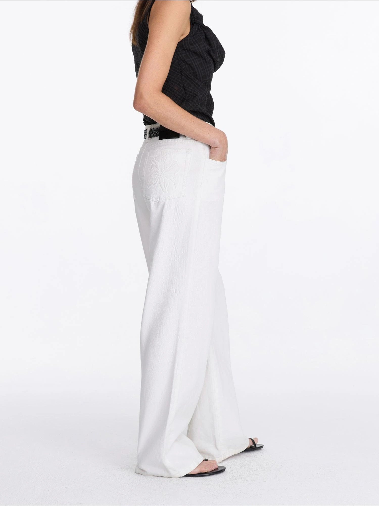 Floral Print White Straight Leg Jeans