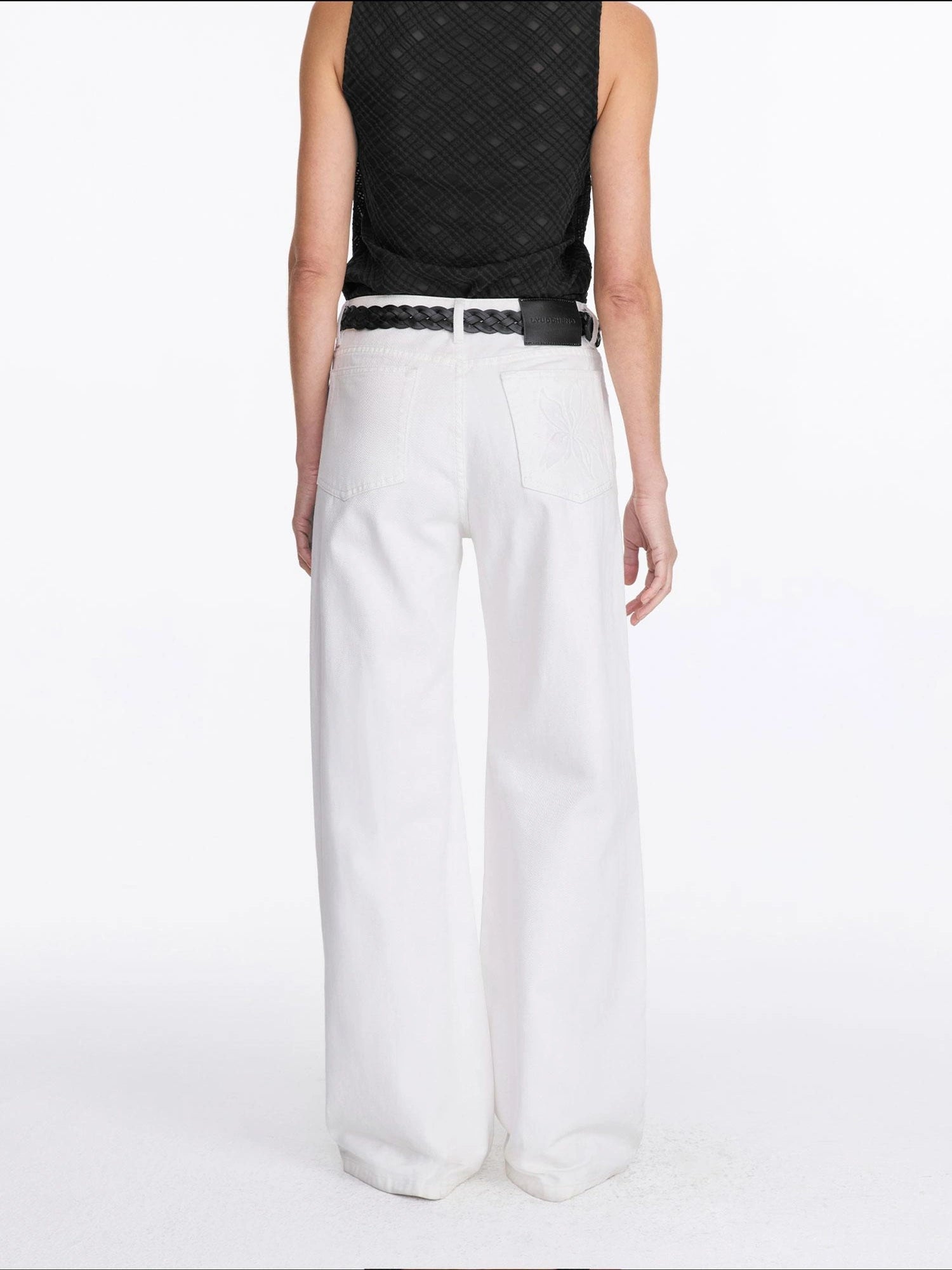 Floral Print White Straight Leg Jeans