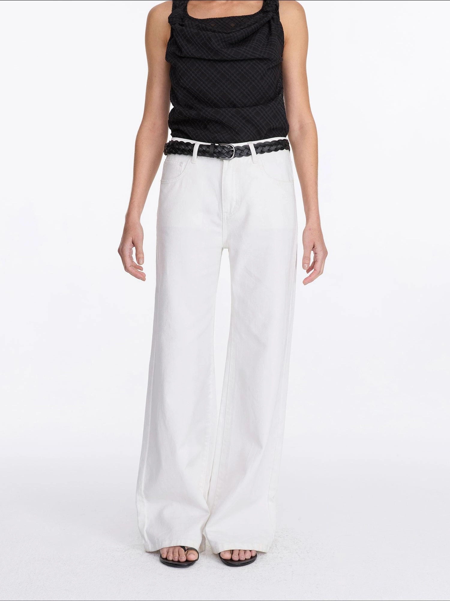 Floral Print White Straight Leg Jeans