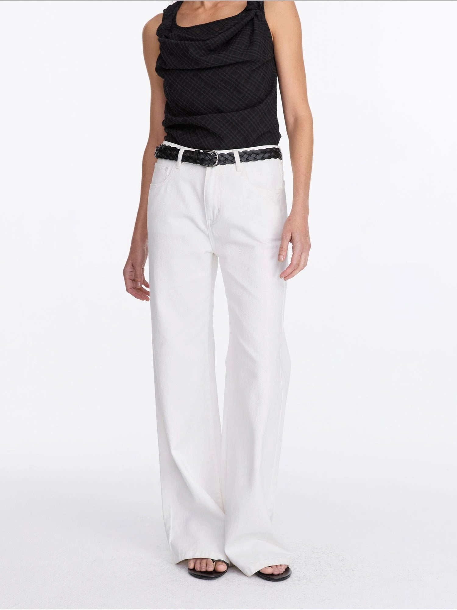 Floral Print White Straight Leg Jeans