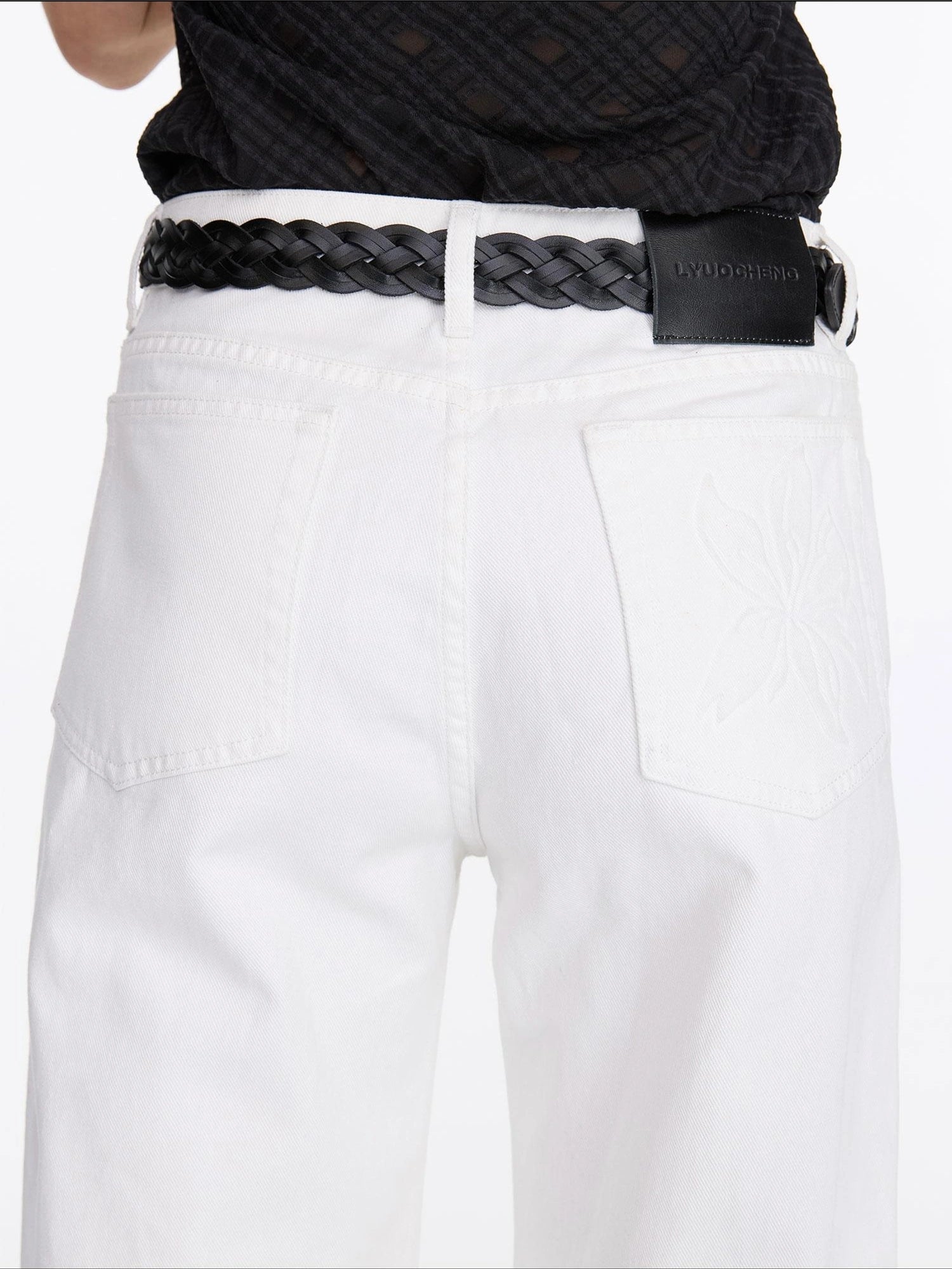 Floral Print White Straight Leg Jeans