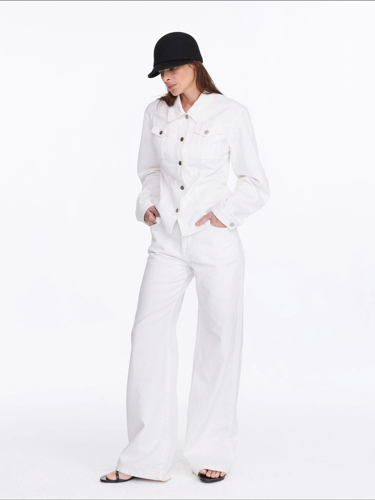 Floral Print White Straight Leg Jeans