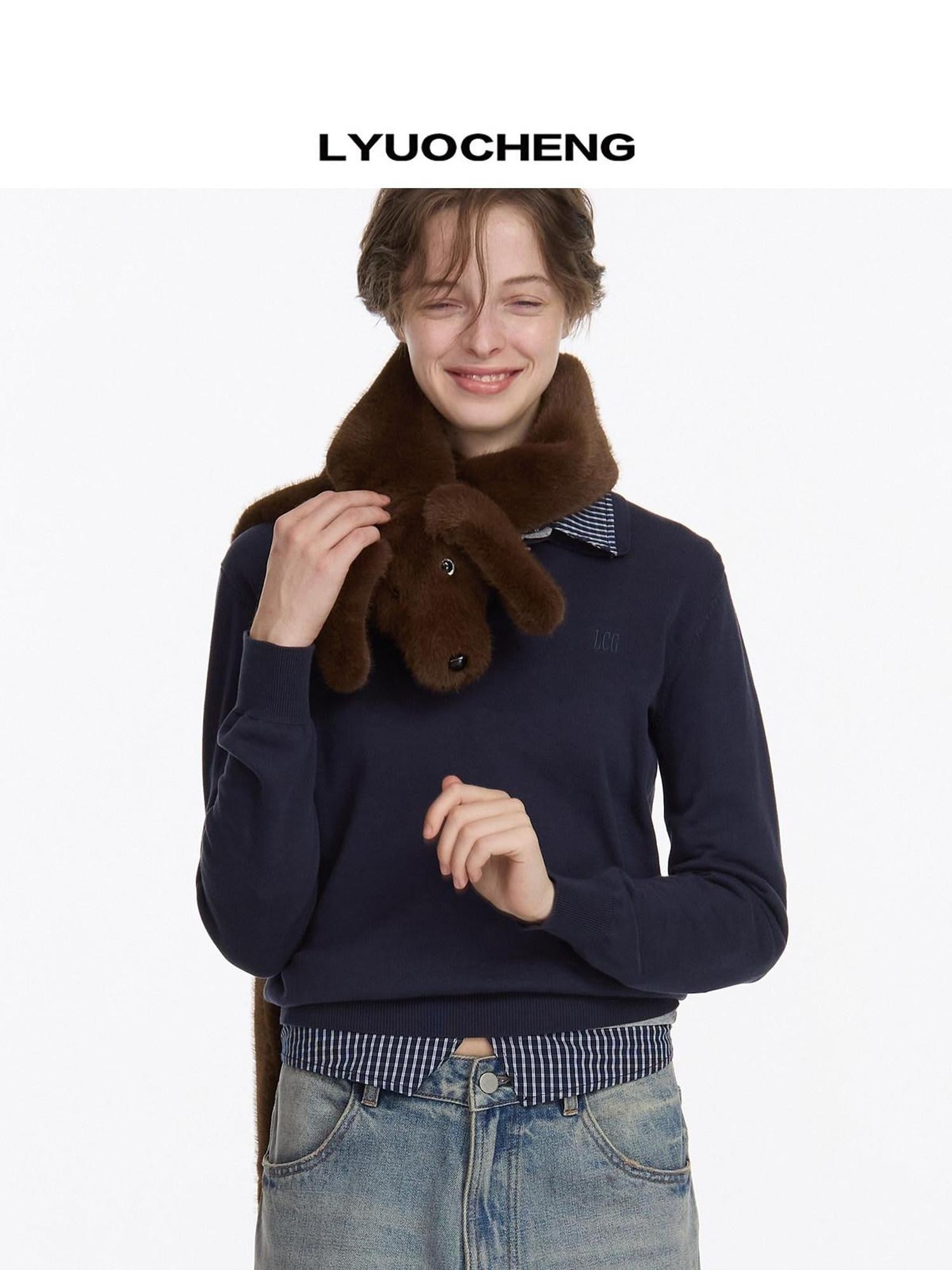 LYUOCHENG Fluffy Dachshund Plush Toy Animal Neck Scarf Women&