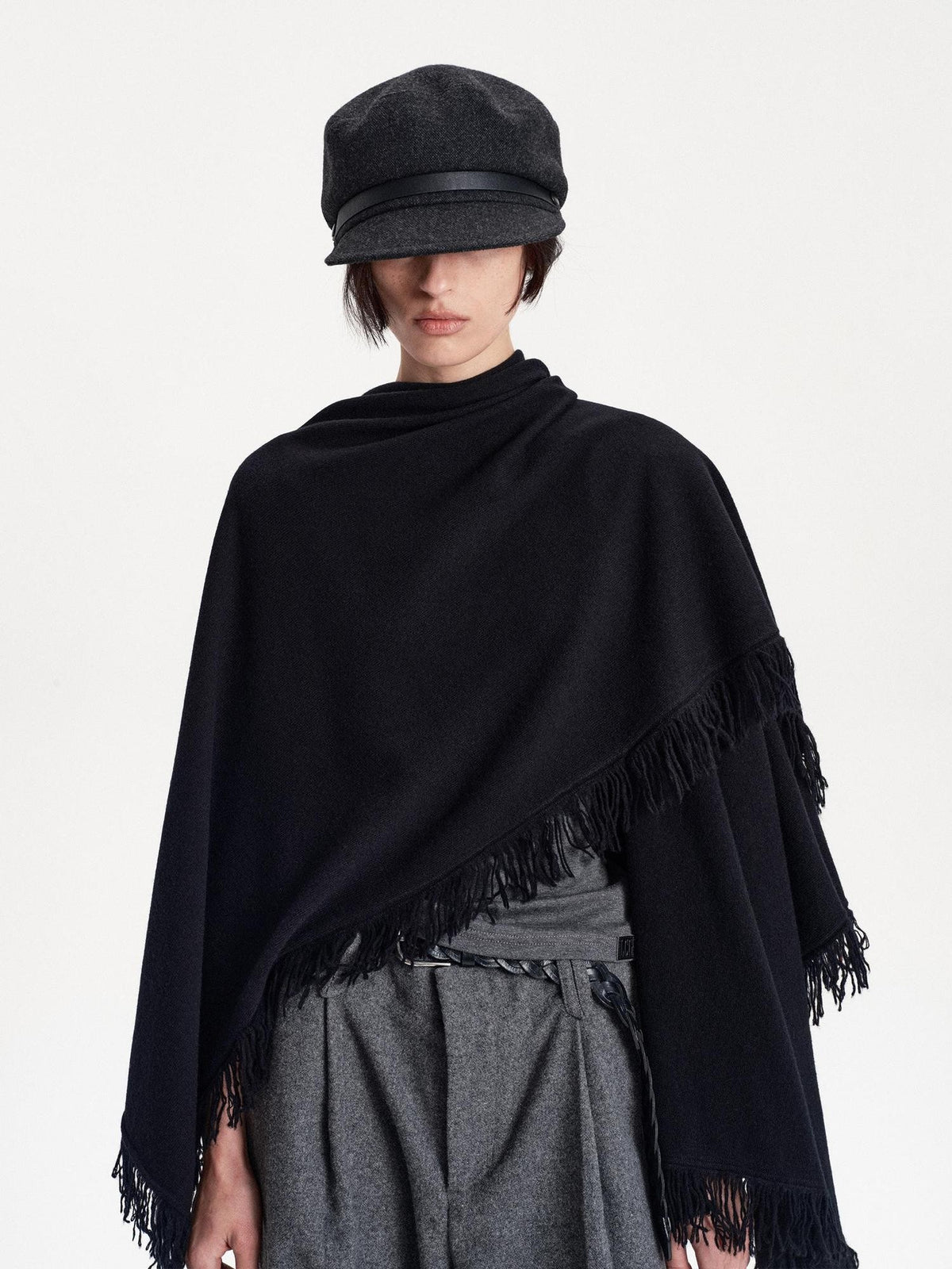 LYUOCHENG Fringed Asymmetric Knit 100% Wool Women&