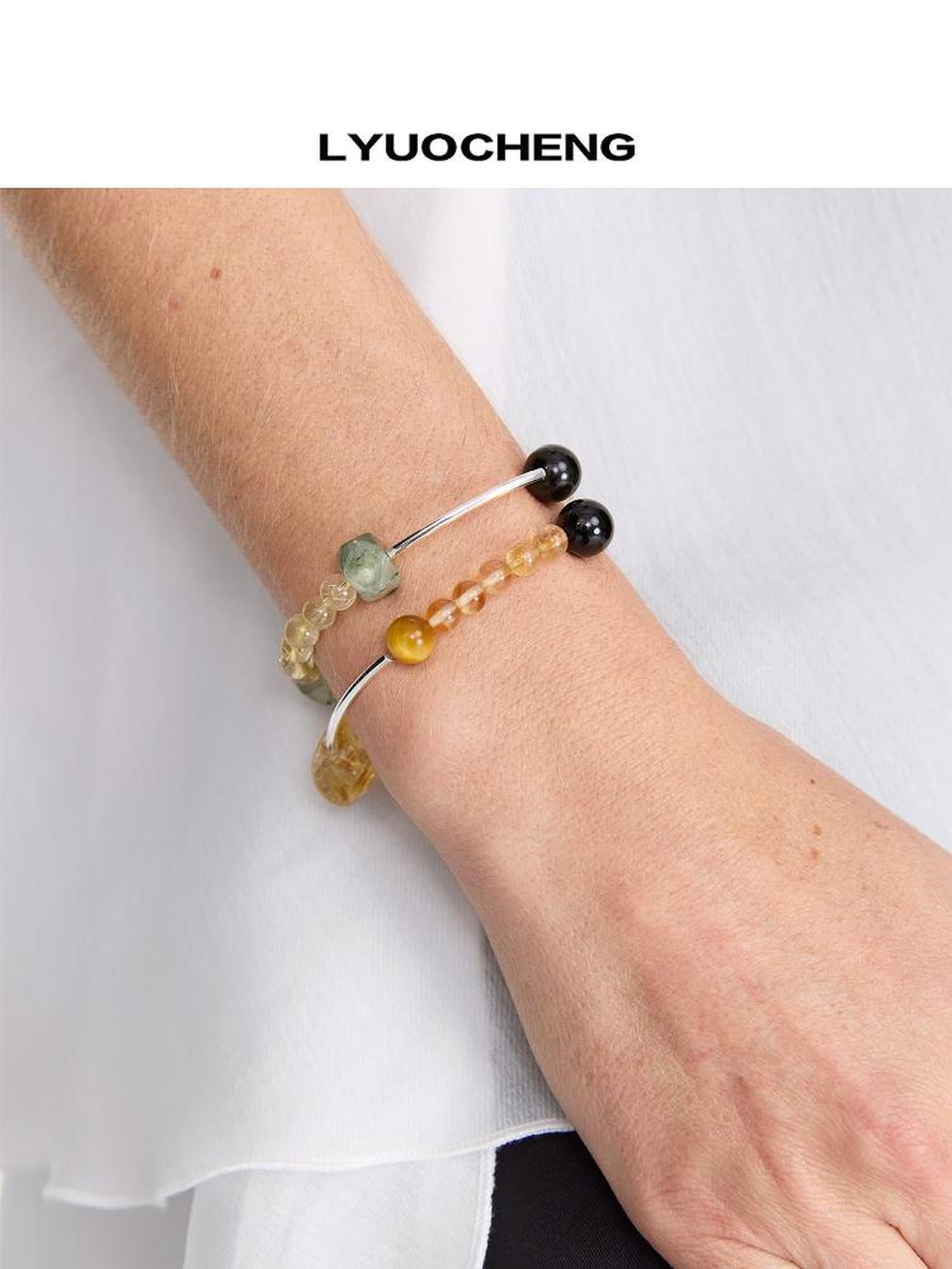 LYUOCHENG Grape Stone Citrine Beaded Bracelet Sterling Silver