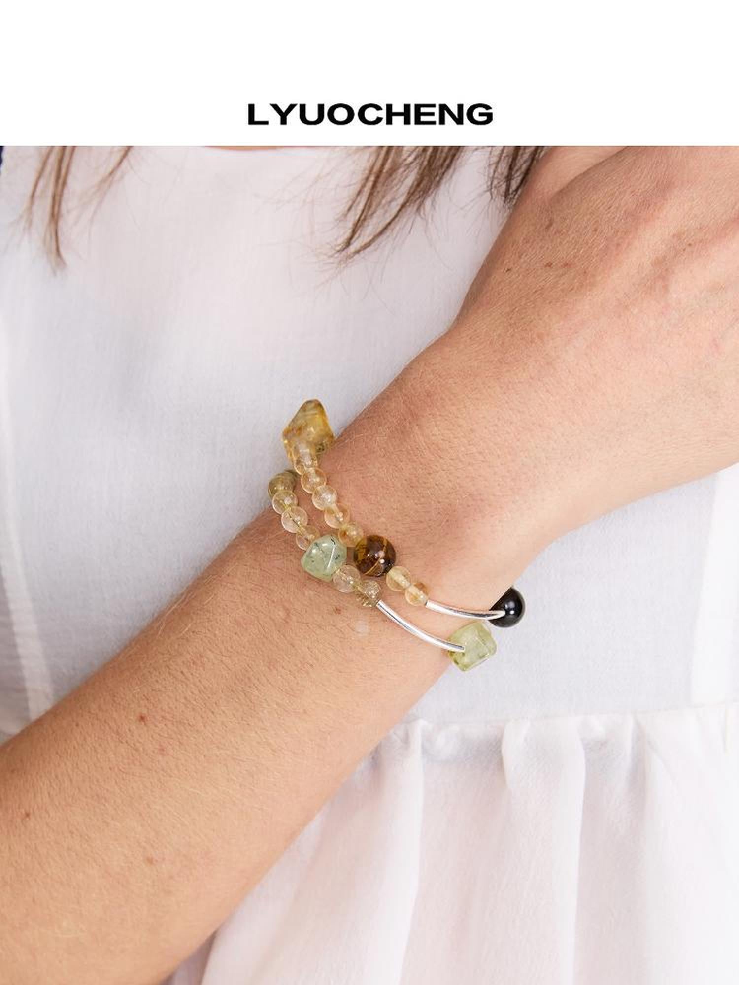 LYUOCHENG Grape Stone Citrine Beaded Bracelet Sterling Silver