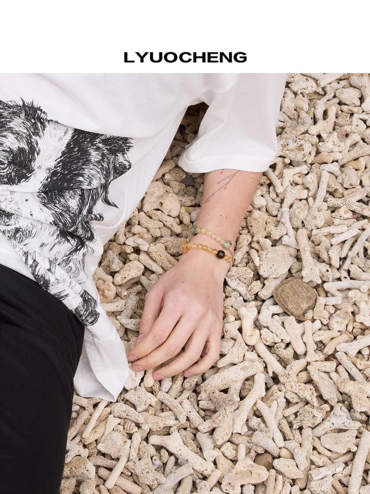 LYUOCHENG Grape Stone Citrine Beaded Bracelet Sterling Silver