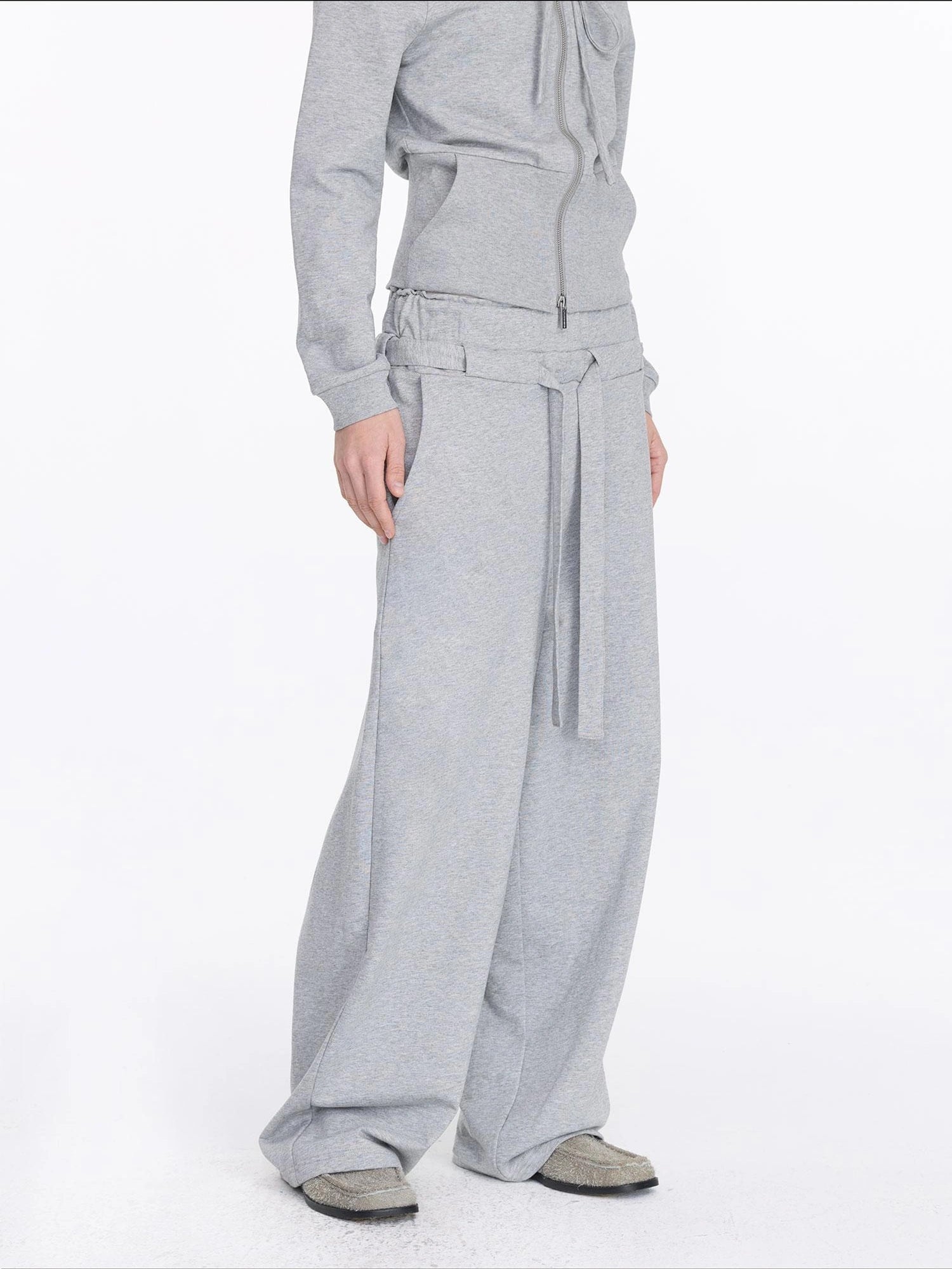LYUOCHENG Grey Drawstring Loose Sweatpants High Waist Wide Leg