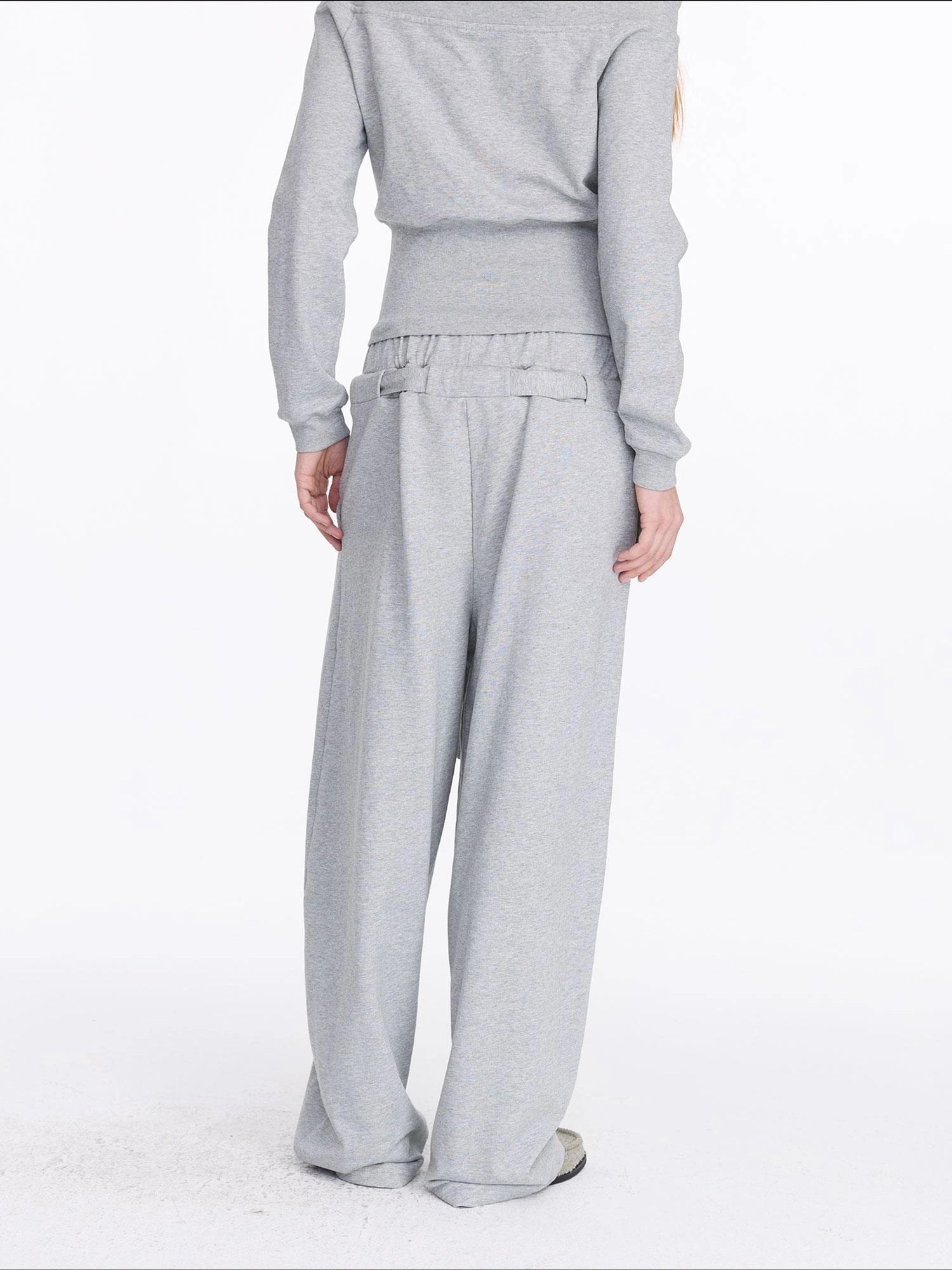 LYUOCHENG Grey Drawstring Loose Sweatpants High Waist Wide Leg