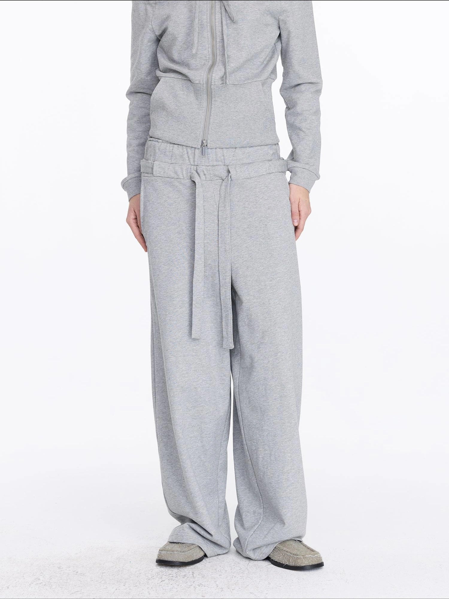 LYUOCHENG Grey Drawstring Loose Sweatpants High Waist Wide Leg