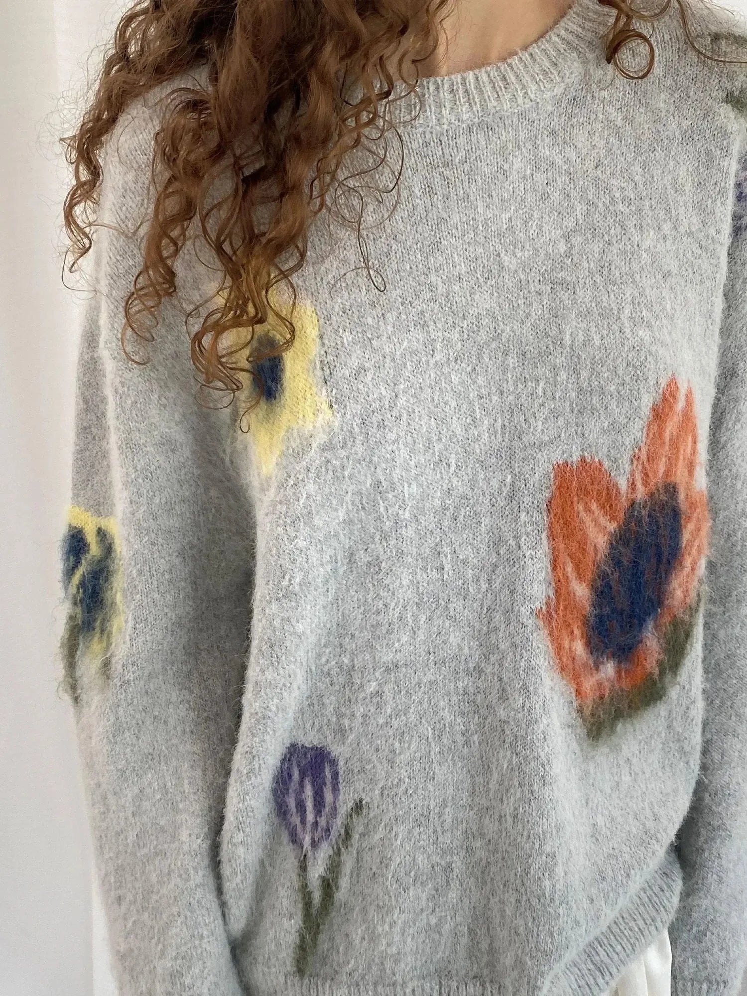 Grey Floral Knit Sweater