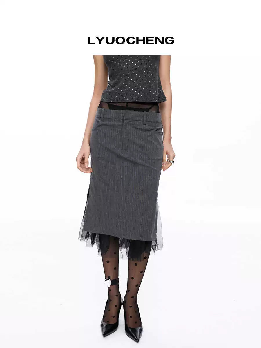 LYUOCHENG_Grey_Stripe_Sheer_Paneled_Midi_Skirt_MISSTT