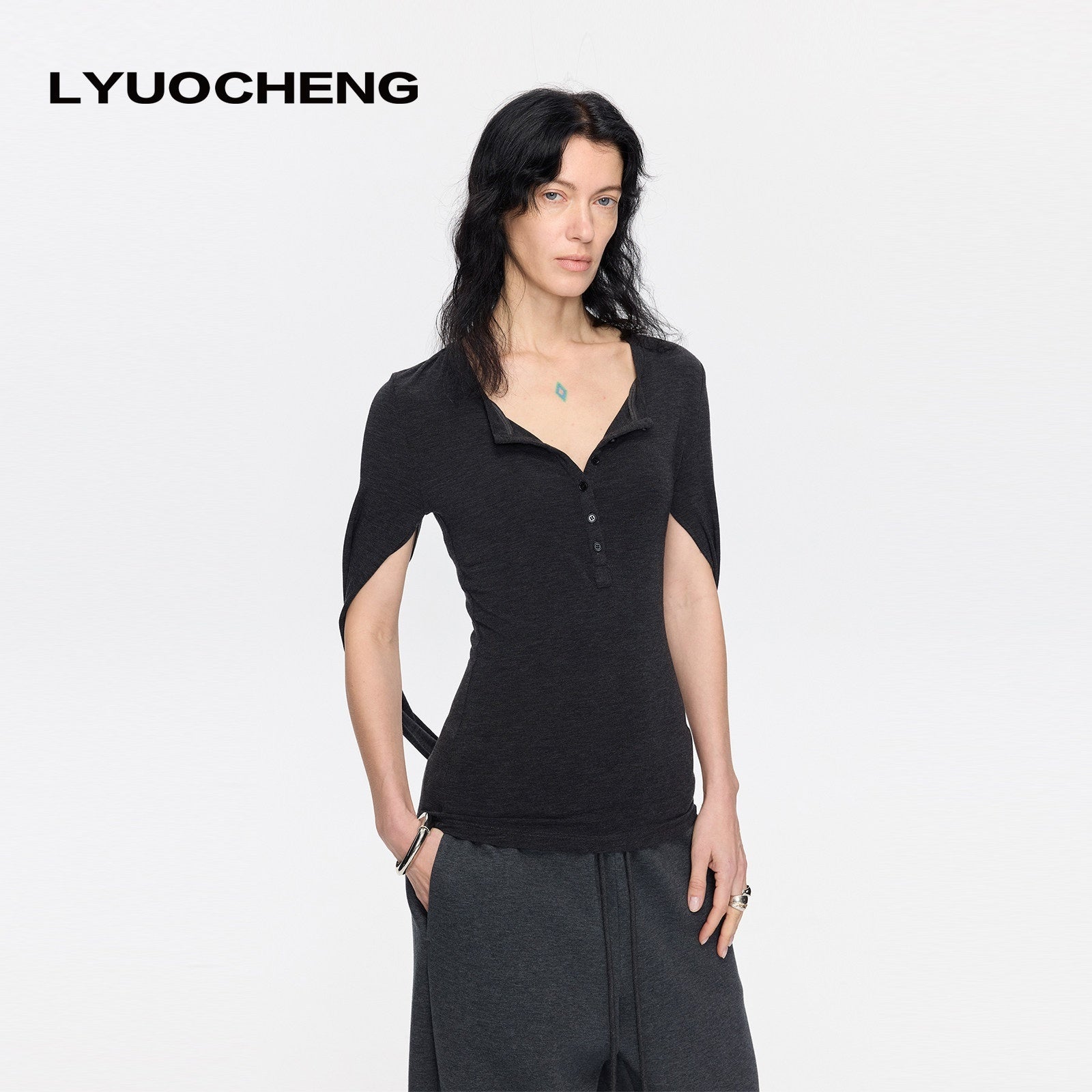 LYUOCHENG_Henley_Raglan_Fitted_Casual_Women&
