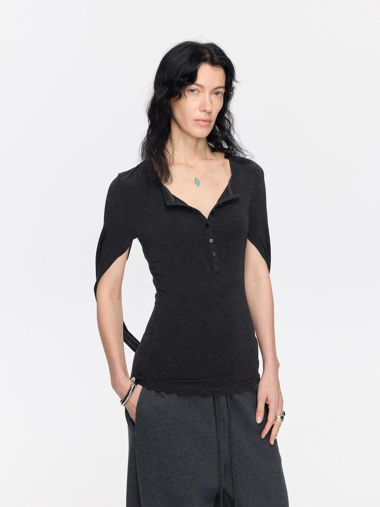 LYUOCHENG Henley Raglan Fitted Casual Women&