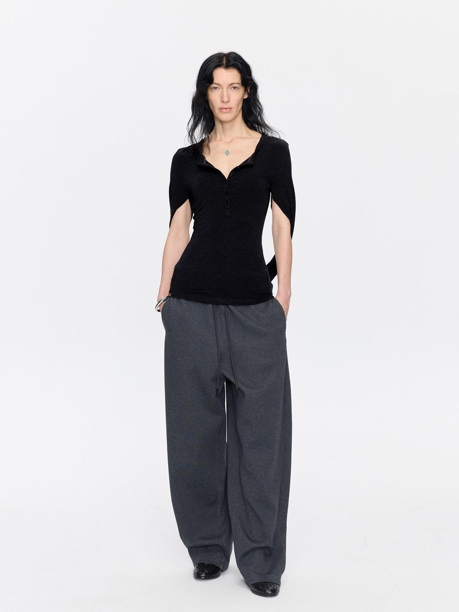 LYUOCHENG Henley Raglan Fitted Casual Women&