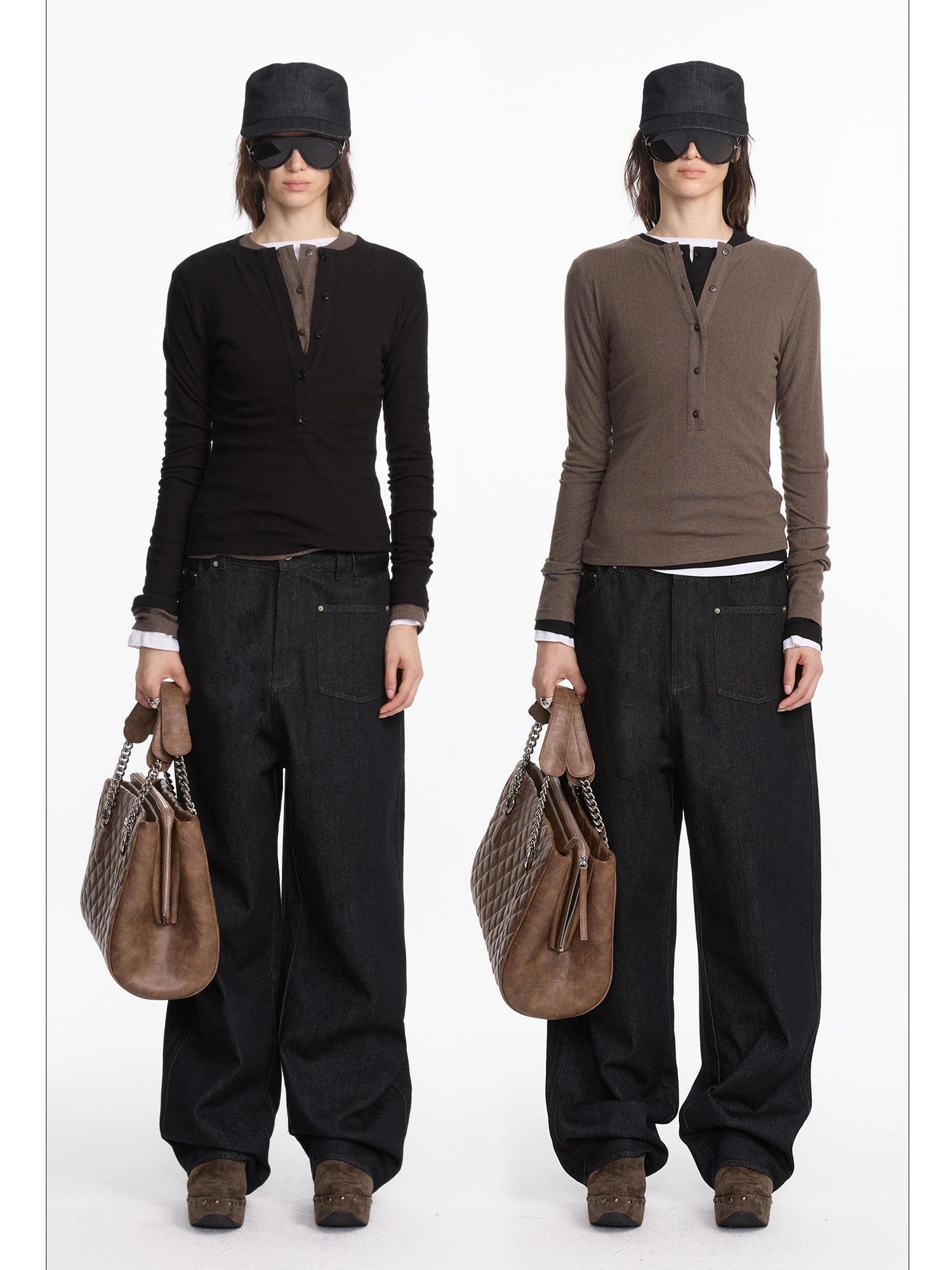 LYUOCHENG Henry Neck Acetate Staple Long Sleeve Top