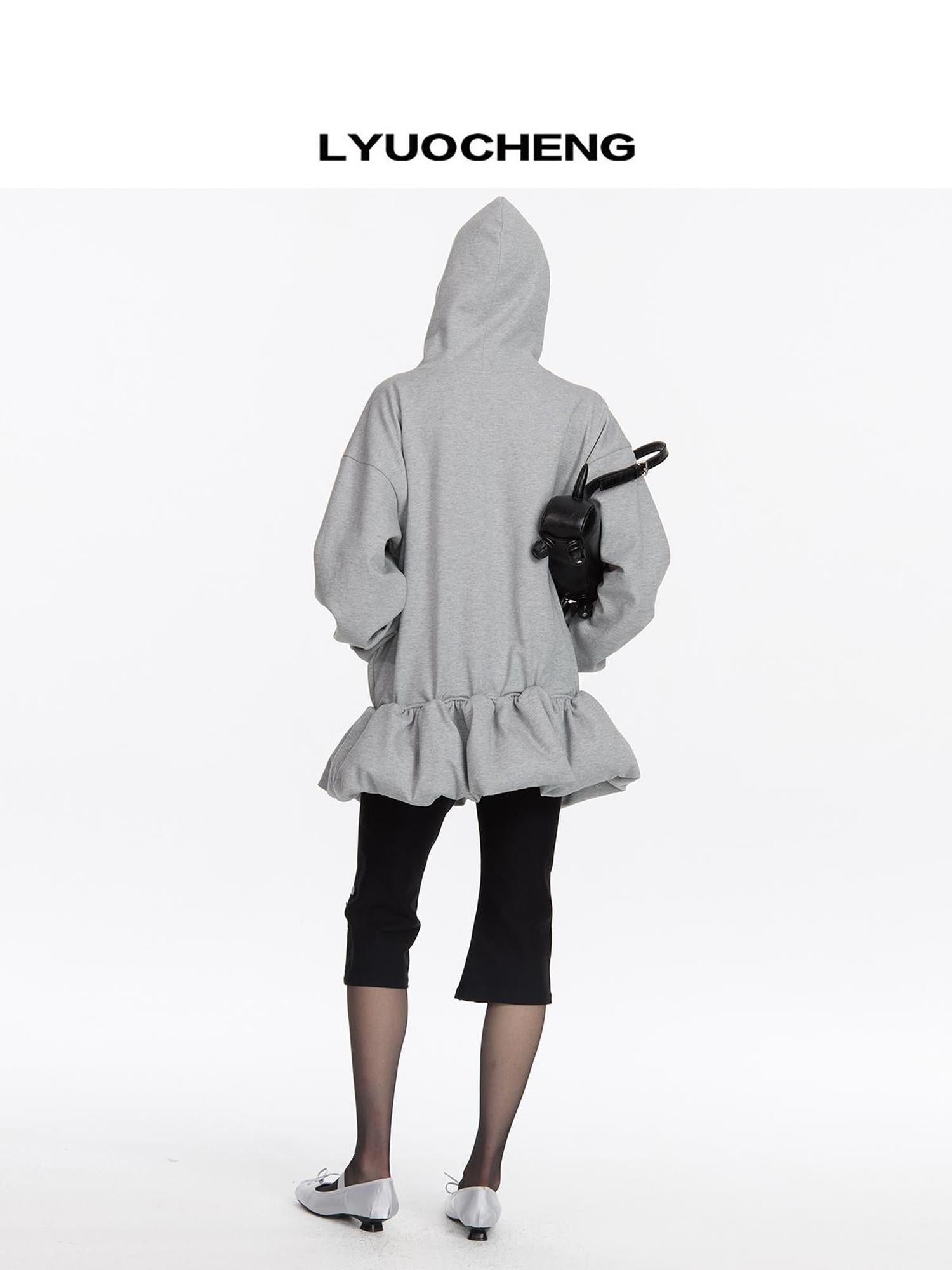 LYUOCHENG I Love Gou Embroidered Bubble Hem Hoodie