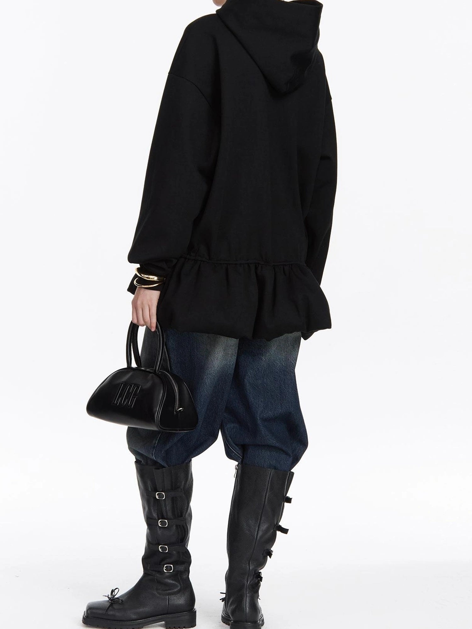 LYUOCHENG I Love Gou Embroidered Bubble Hem Hoodie