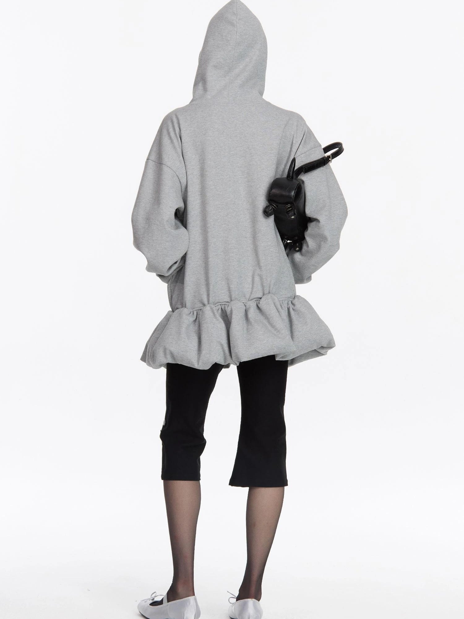 LYUOCHENG I Love Gou Embroidered Bubble Hem Hoodie