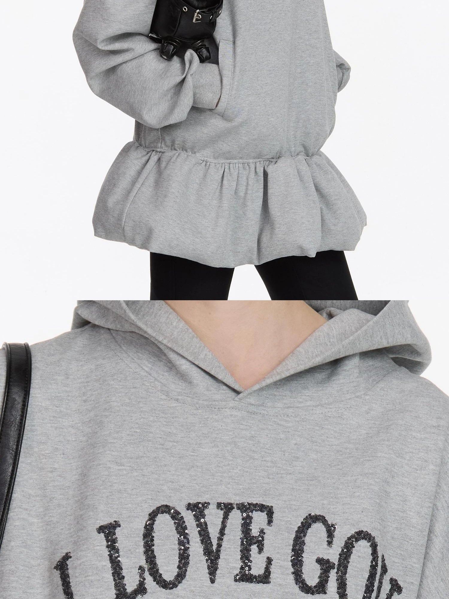 LYUOCHENG I Love Gou Embroidered Bubble Hem Hoodie