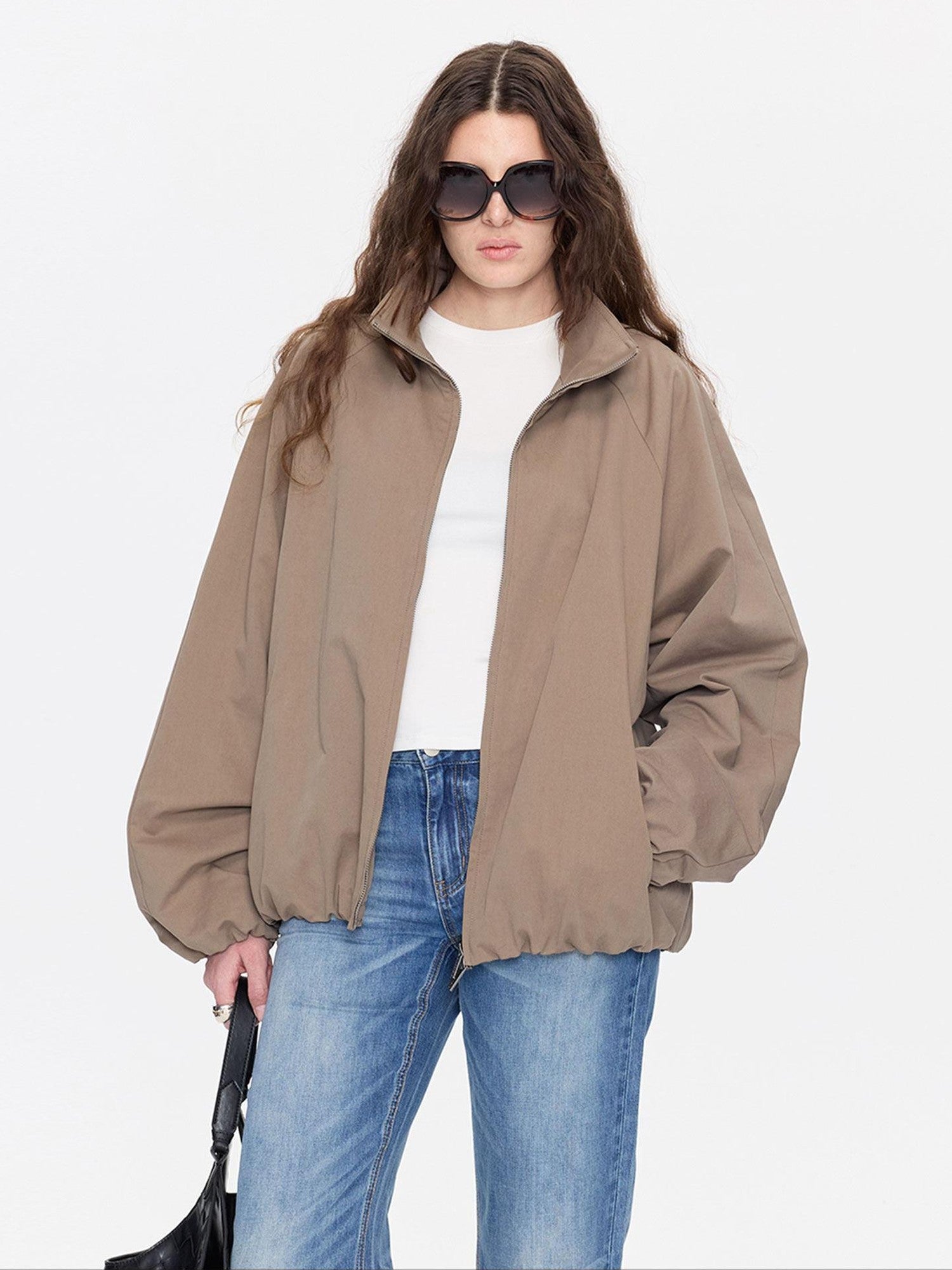 LYUOCHENG Khaki Boxy Zippered Women&