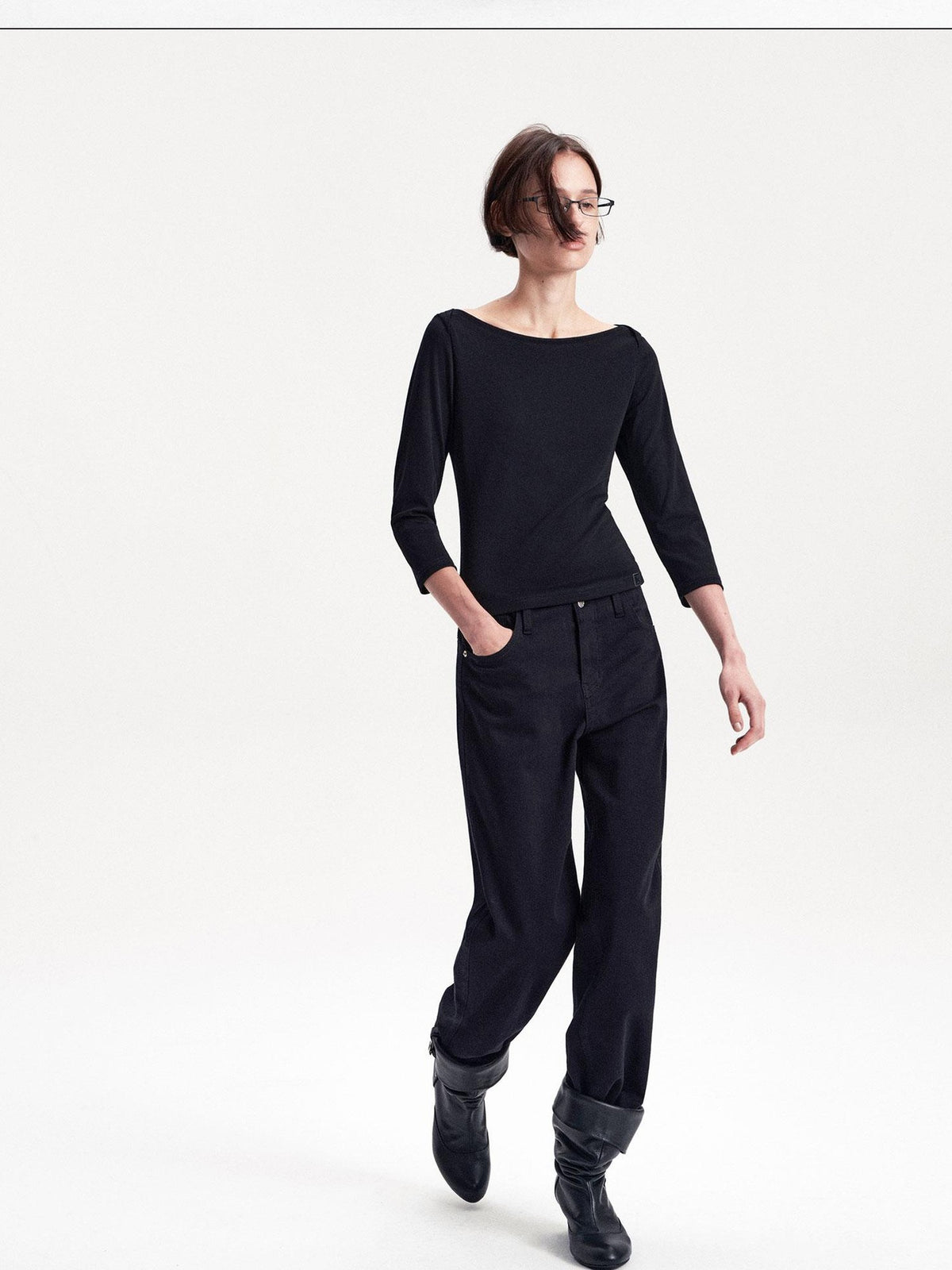 LYUOCHENG Knitted Boat Neck Solid Color Slim Fit Women&