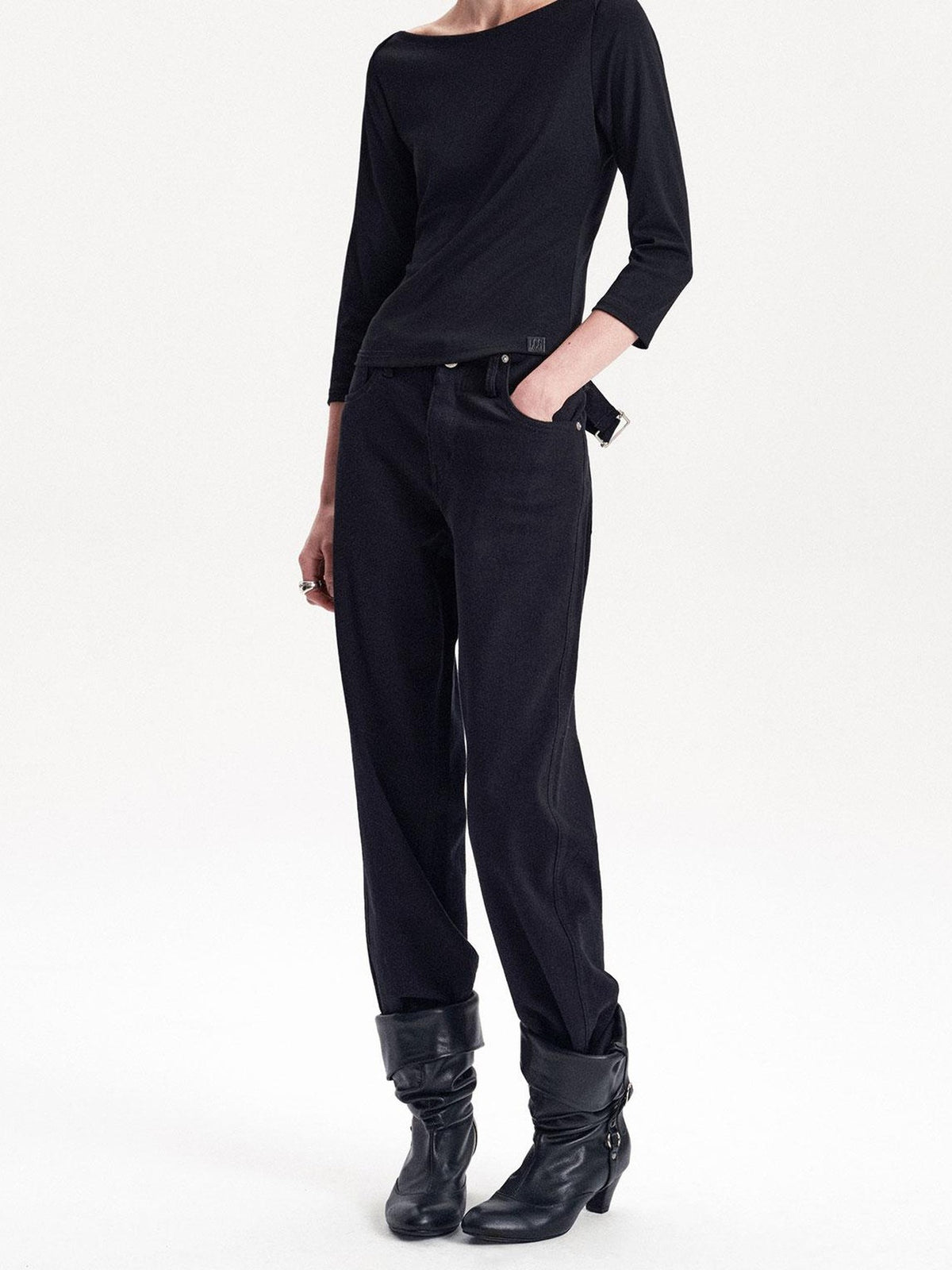 LYUOCHENG Knitted Boat Neck Solid Color Slim Fit Women&