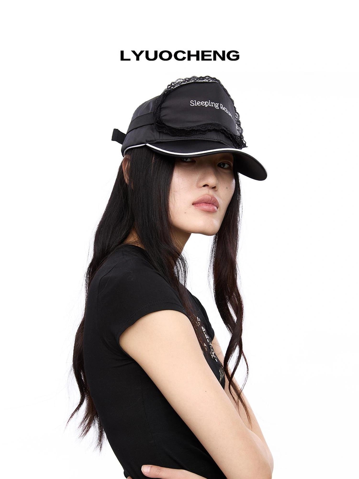 LYUOCHENG Lace Eye Mask Embroidered Wide Brim Sun Hat